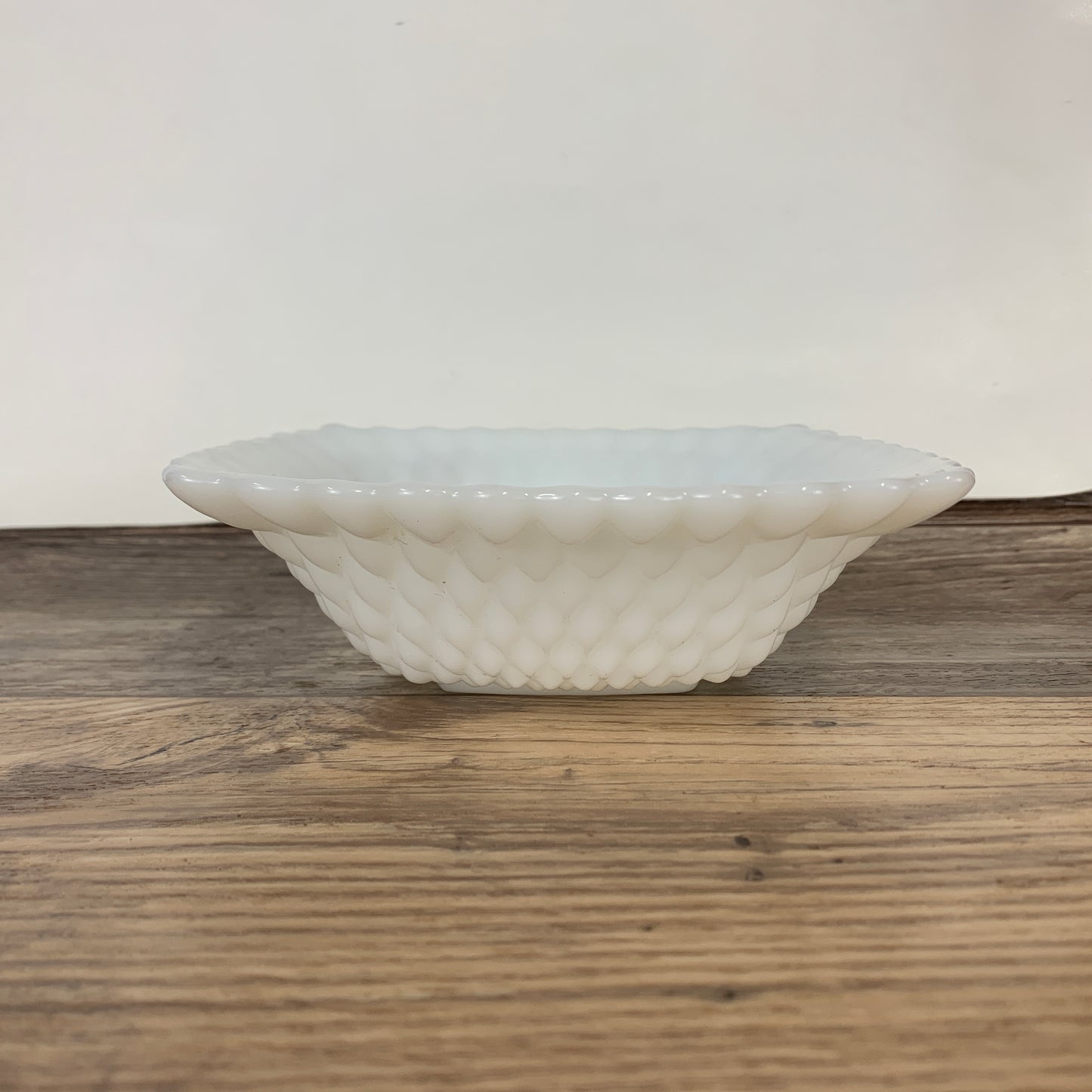 Square Milk Glass Bowl with Quilted Diamond Pattern