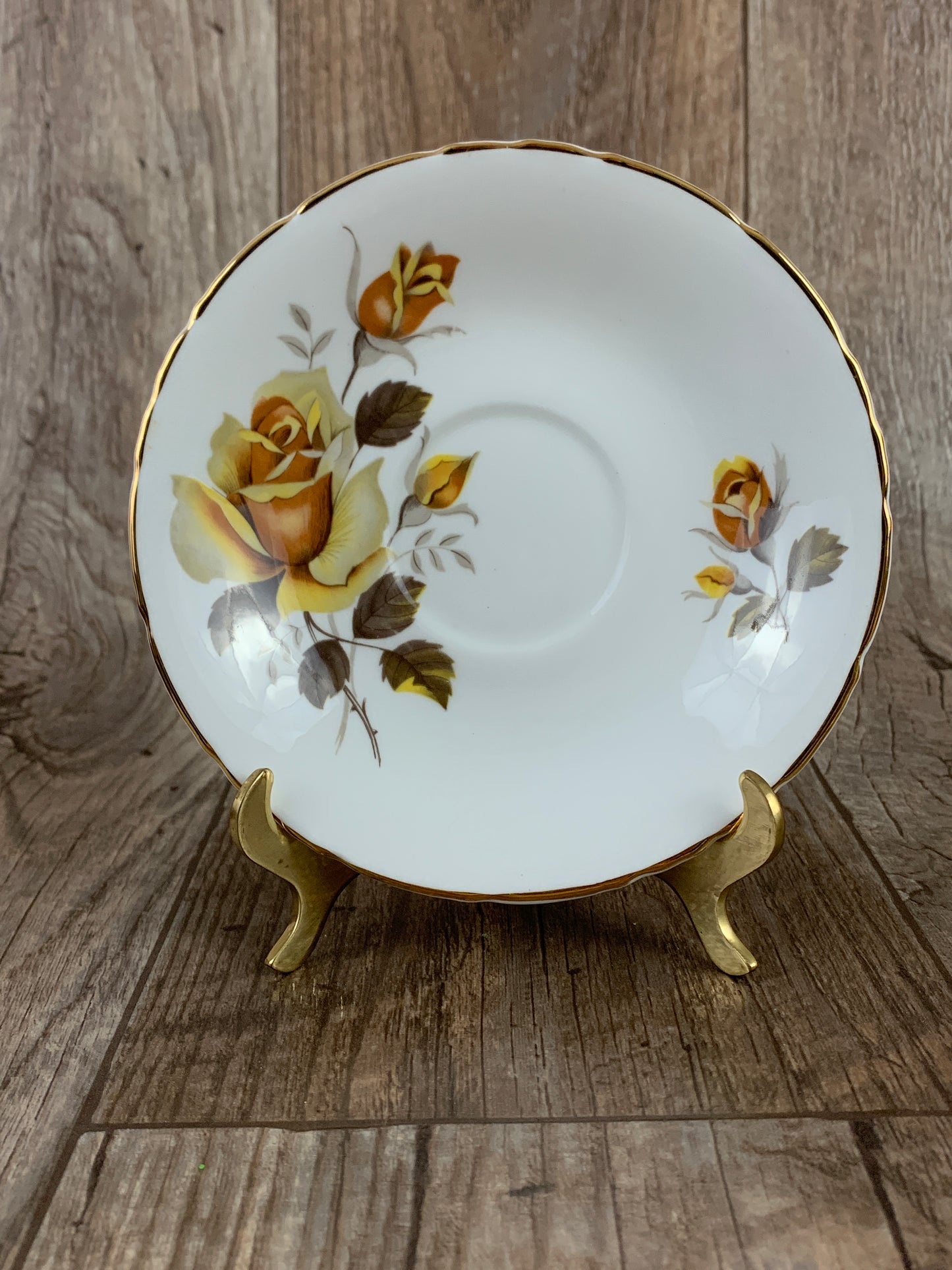Vintage Teacup with Yellow Roses Fine Bone China Teacup and Saucer Set