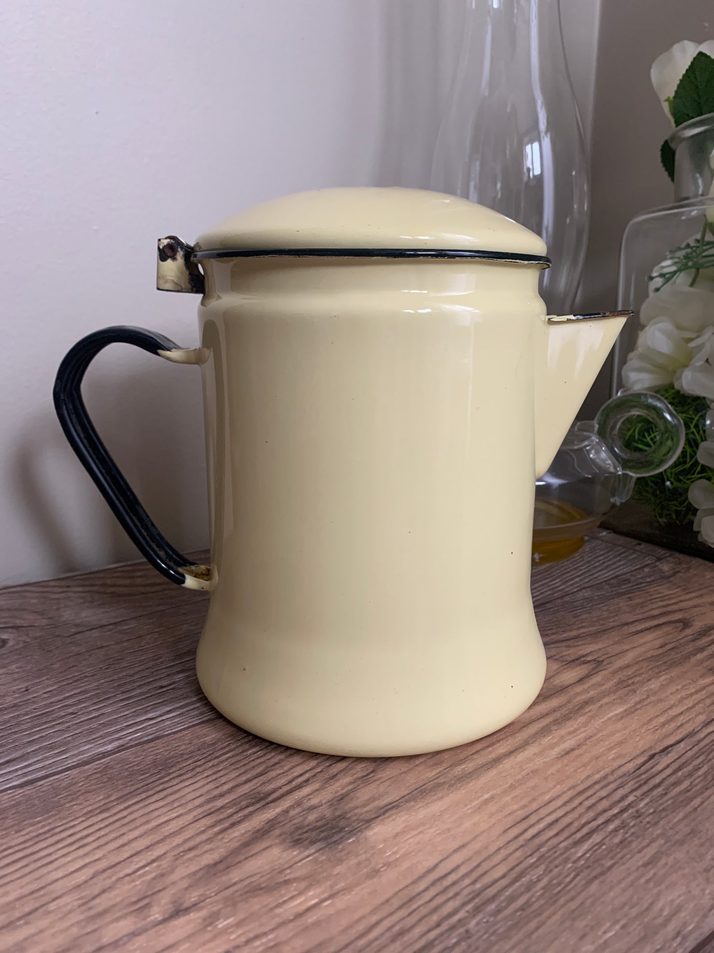 Yellow Enamel Coffee Pot Chippy Enamel Vintage Farmhouse Decor