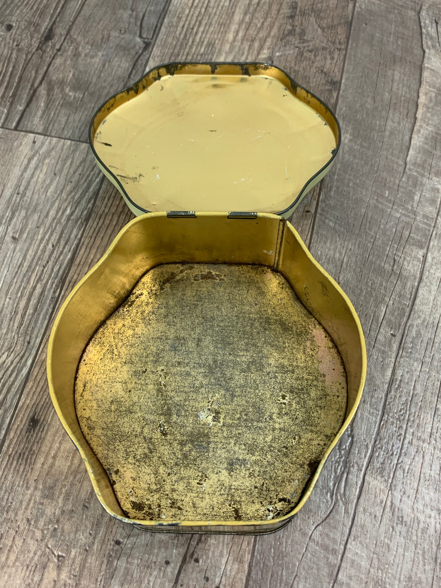 Yellow Floral Cookie Tin with Hinged Lid