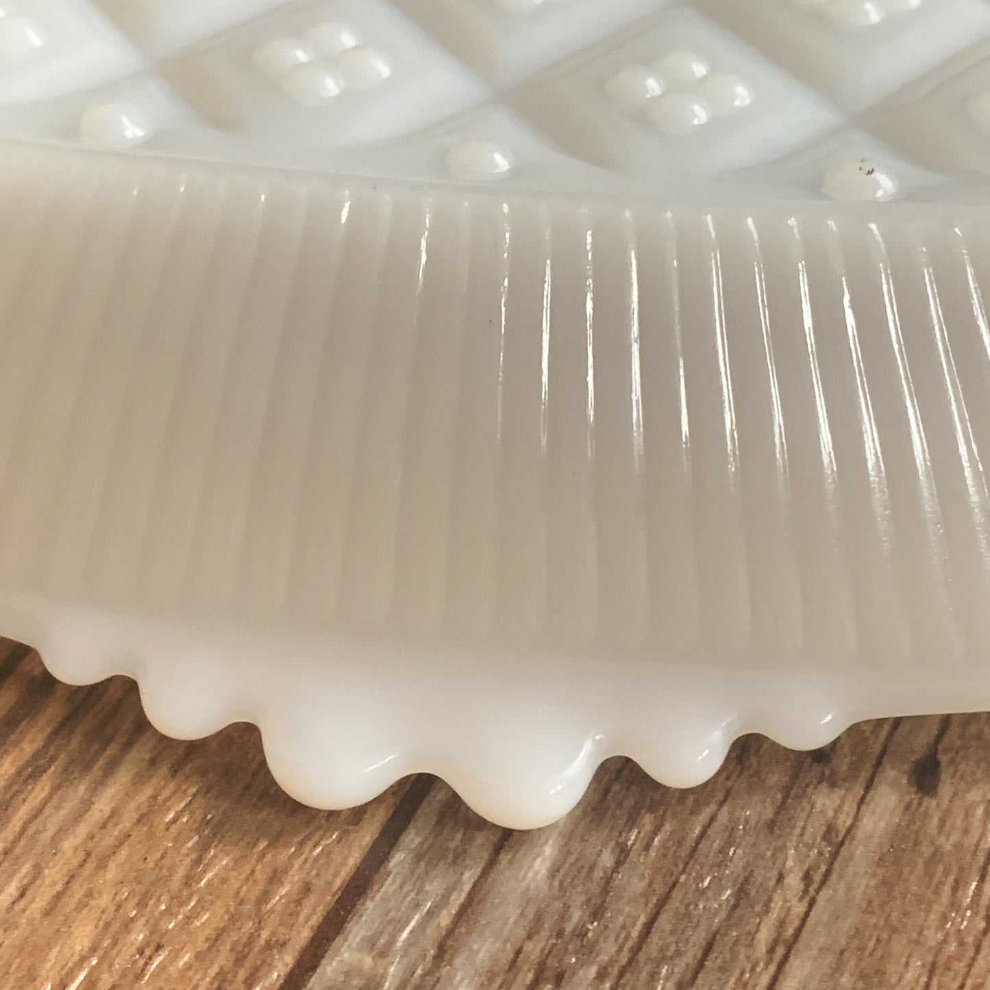 Hazel Atlas Mid Century Modern Milk Glass Dish Beaded Edge