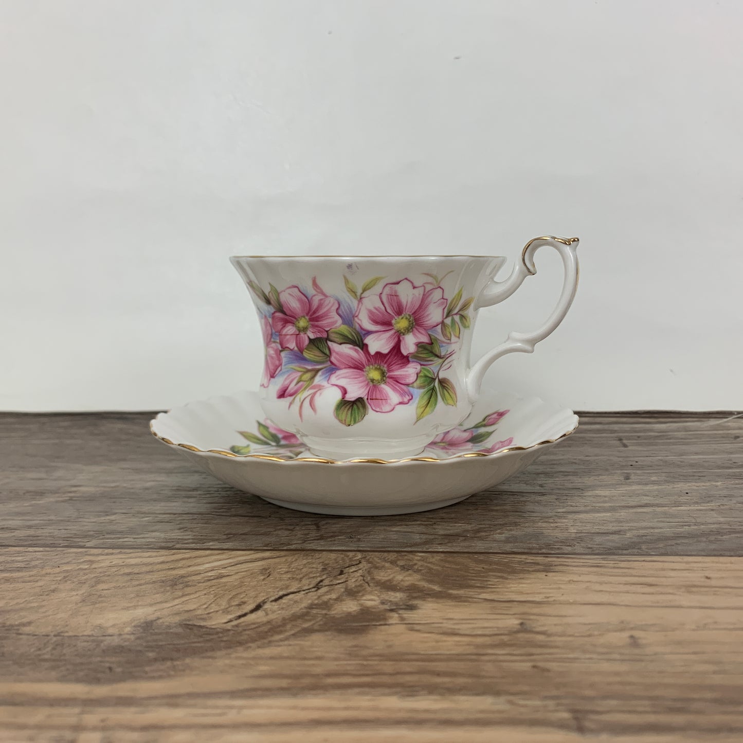 Royal Albert Wild Rose Teacup and Saucer/Vintage Tea Cup c1970-1980