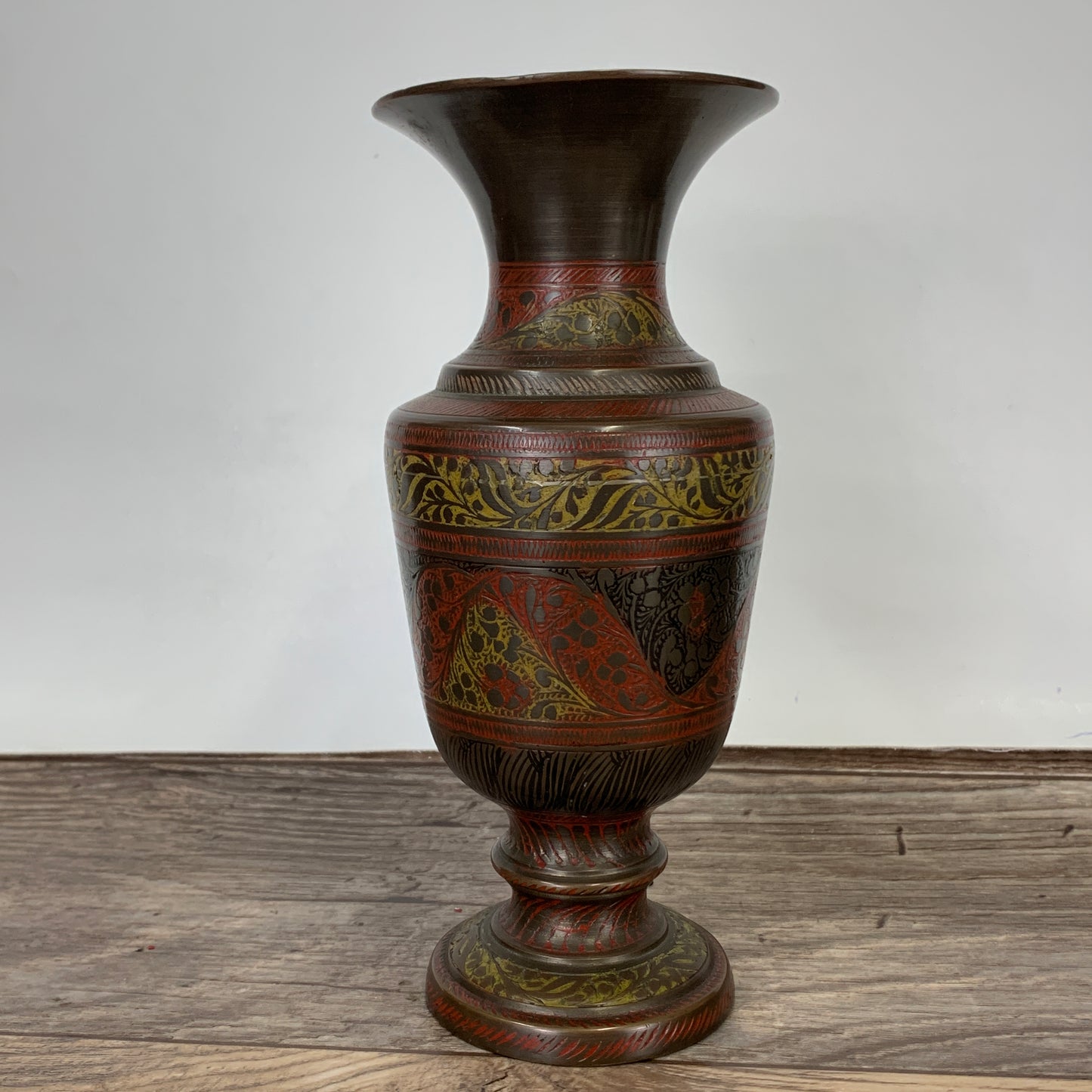 Vintage Brass Urn with Coloured Enamel