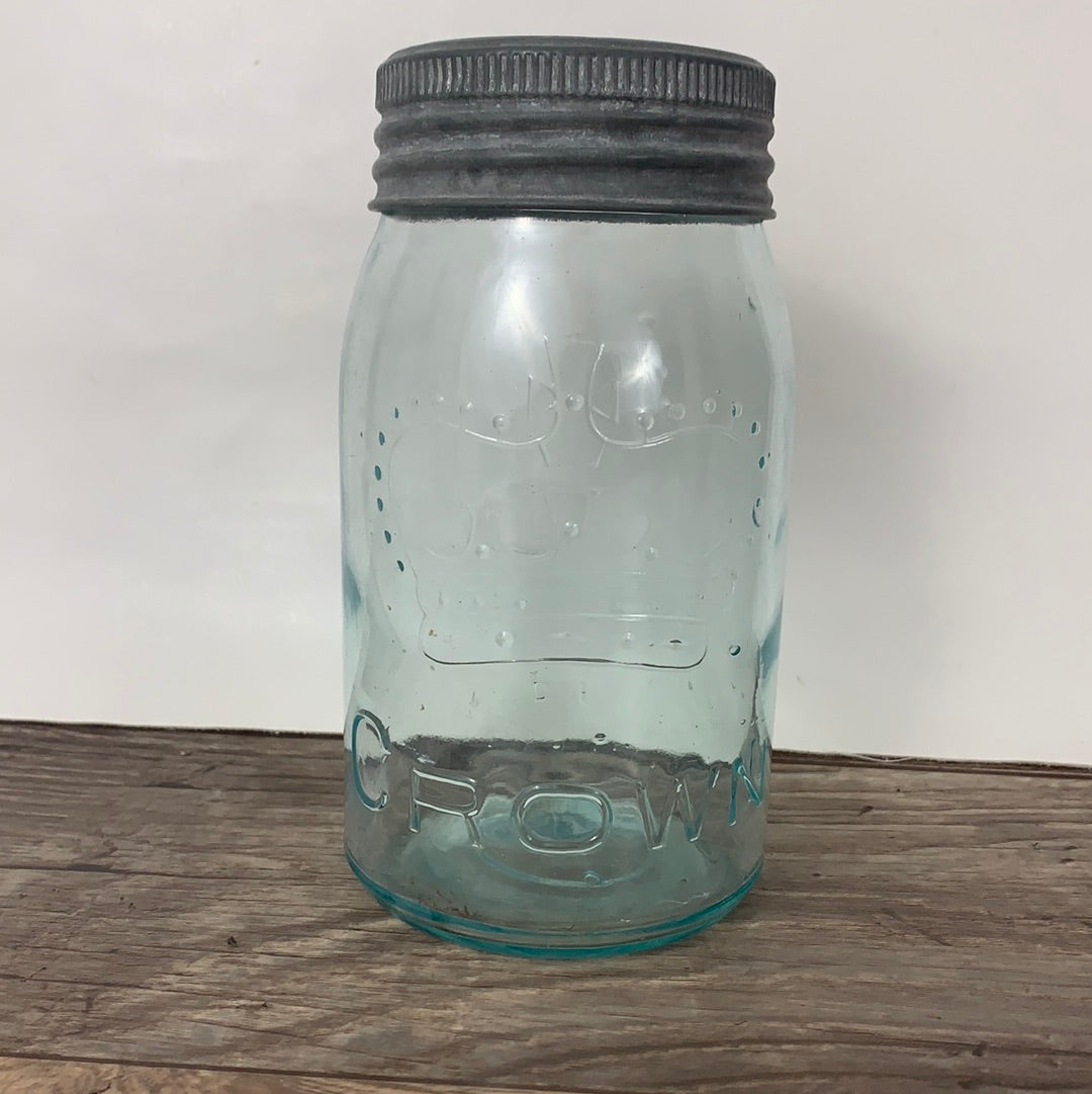 Aqua Blue Vintage Canning Jar Crown Canning Jar Quart Size, Vintage Farmhouse Decor, Dry Kitchen Storage