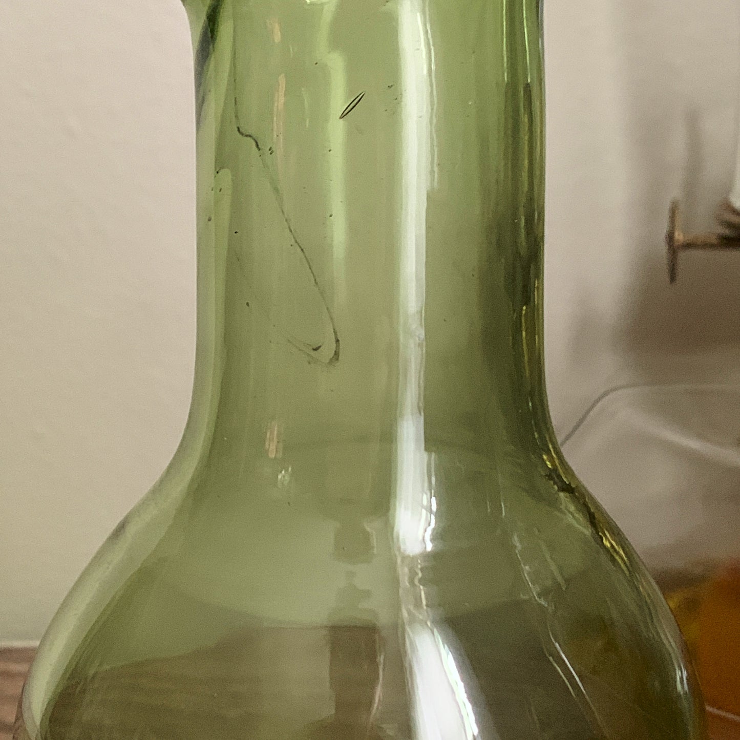 Green Blown Glass Vase, Small Glass Bud Vase with Ruffle
