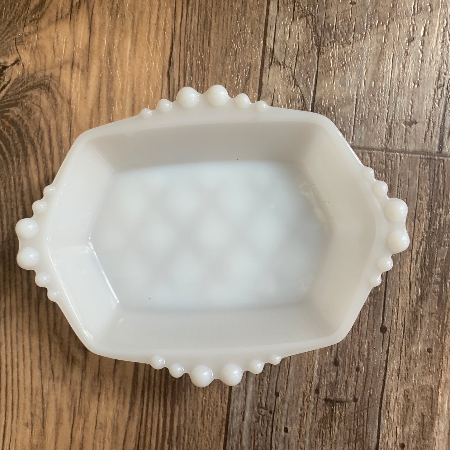 Hazel Atlas Mid Century Modern Milk Glass Dish Beaded Edge