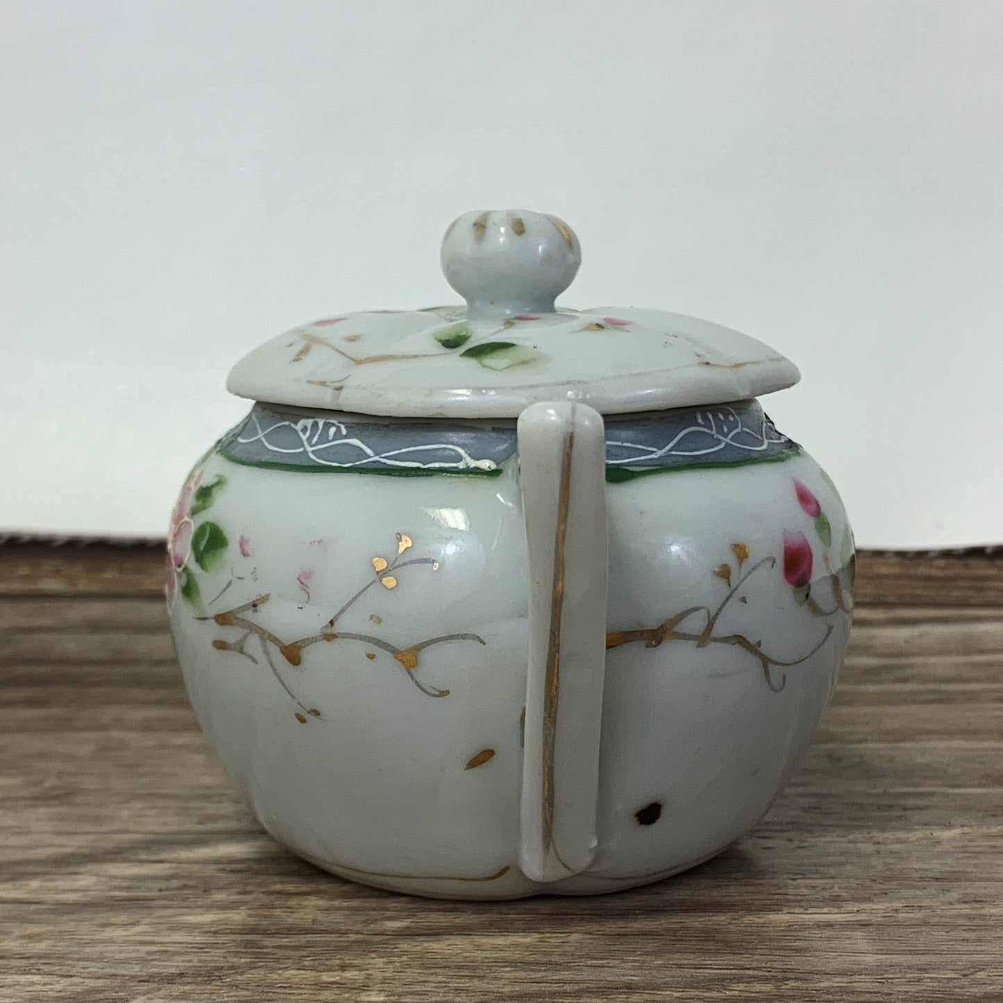 Vintage Ceramic Mustard Pot with Moriage Design