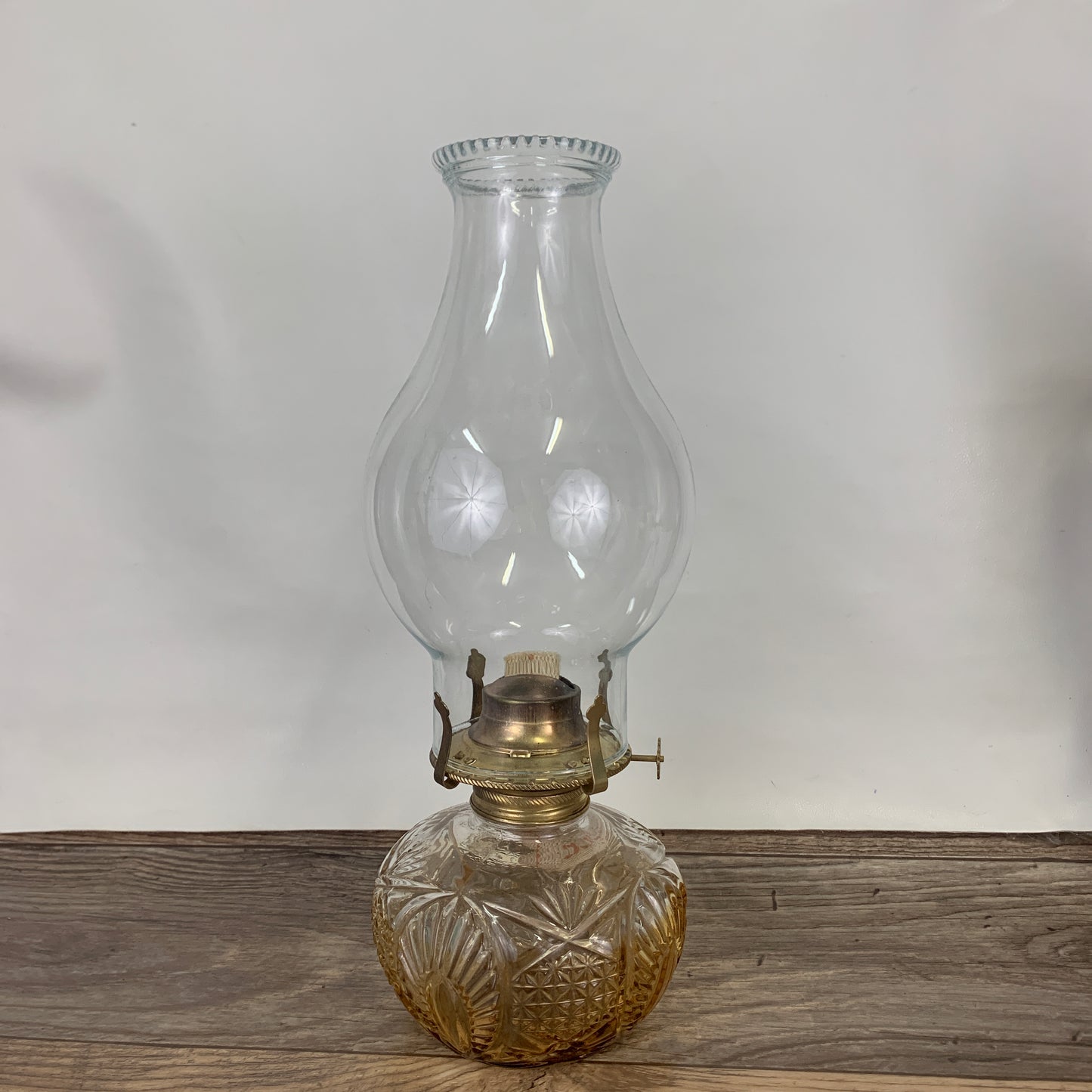 Vintage Oil Lamp with Pressed Glass Base, Clear Glass Vintage Oil Lamp