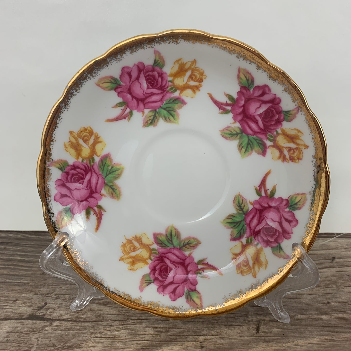 Vintage Teacup and Saucer w/ Pink and Yellow Roses and Gold Trim Made in Japan