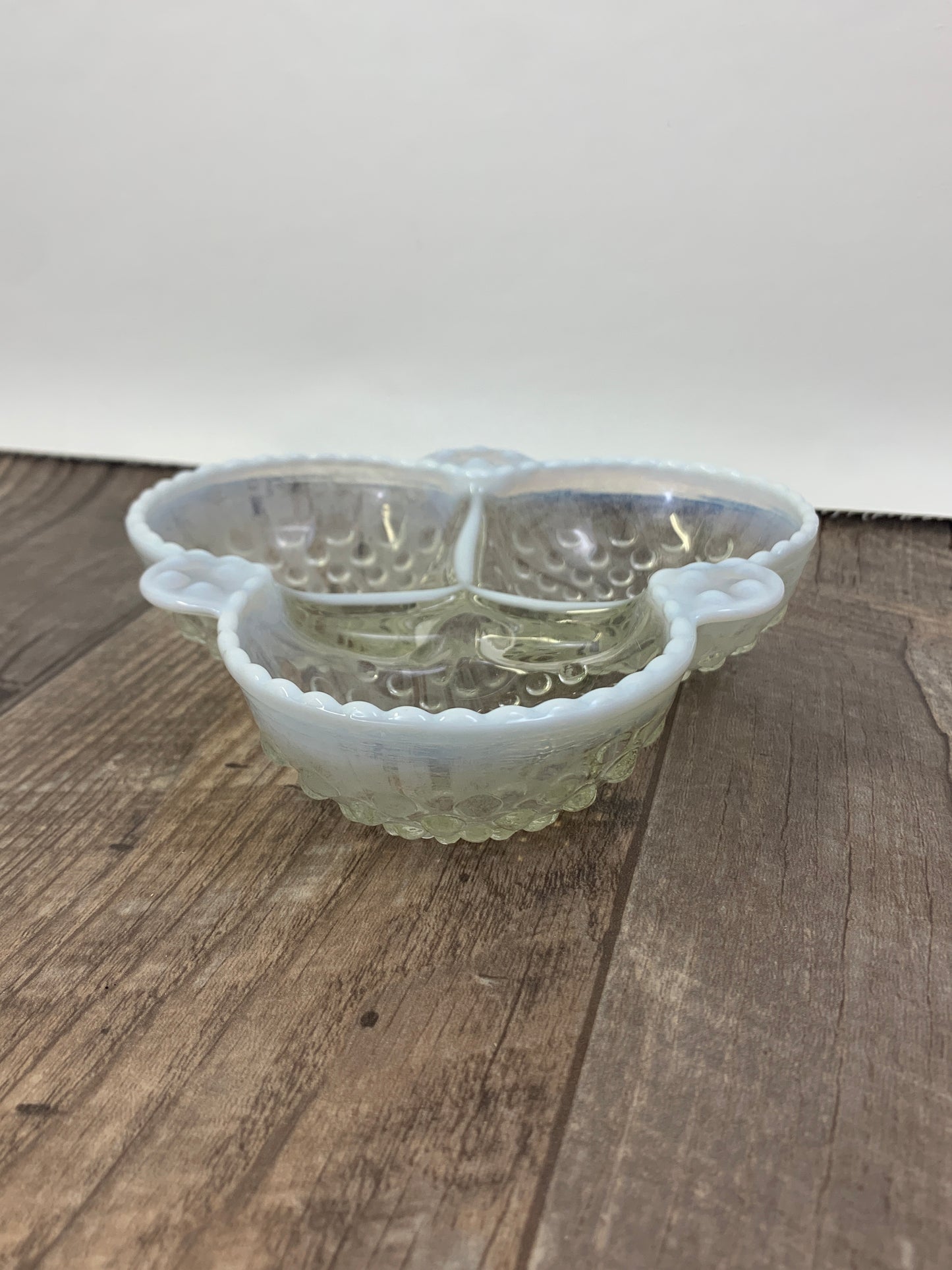 Vintage Hobnail Divided Relish Dish Nut Dish Fenton French Opalescent Moonstone Hobnail