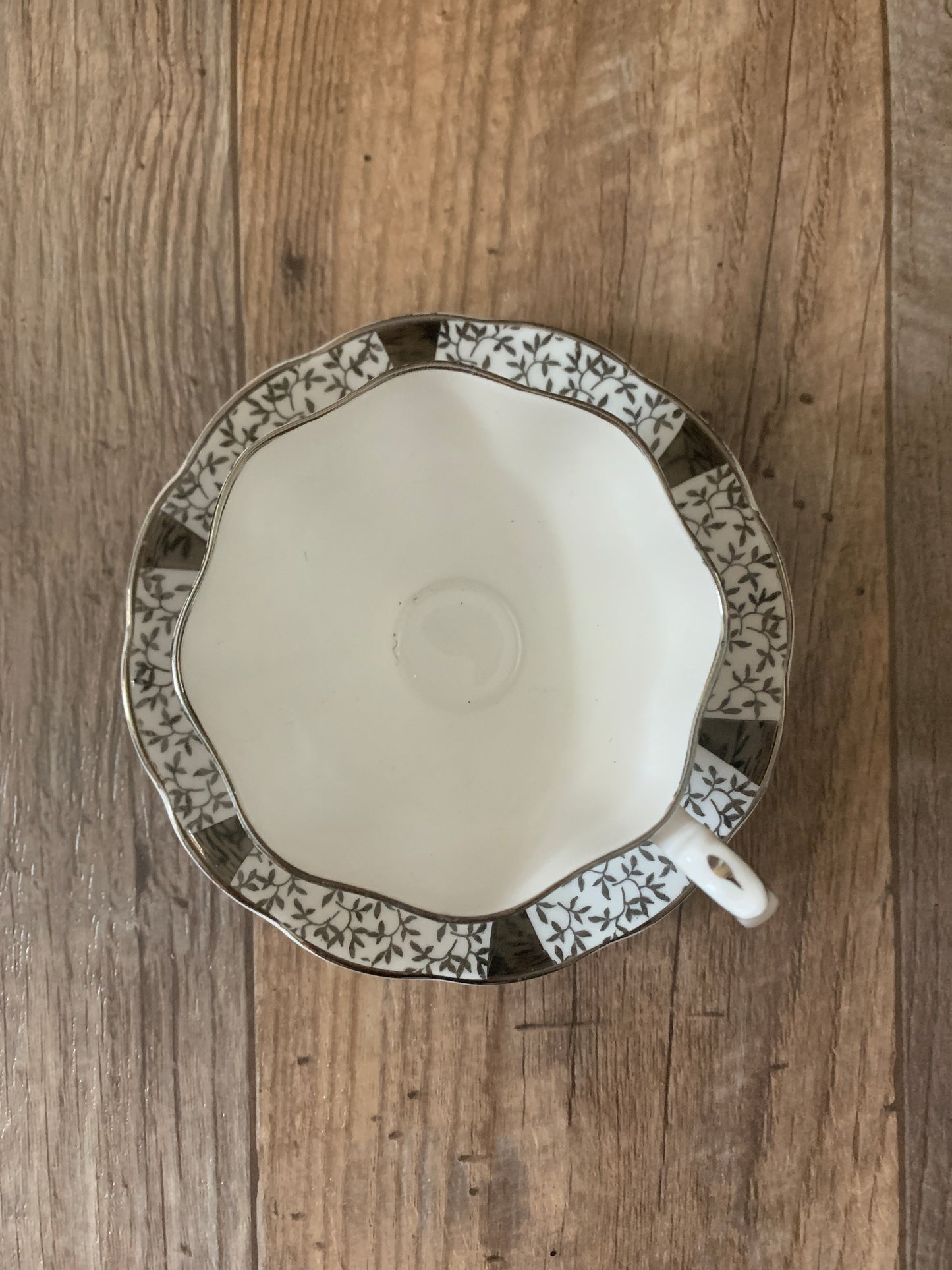 Queen Anne Silver Lace Tea Cup and Saucer Silver Floral Vintage Teacup Mothers Day Gift