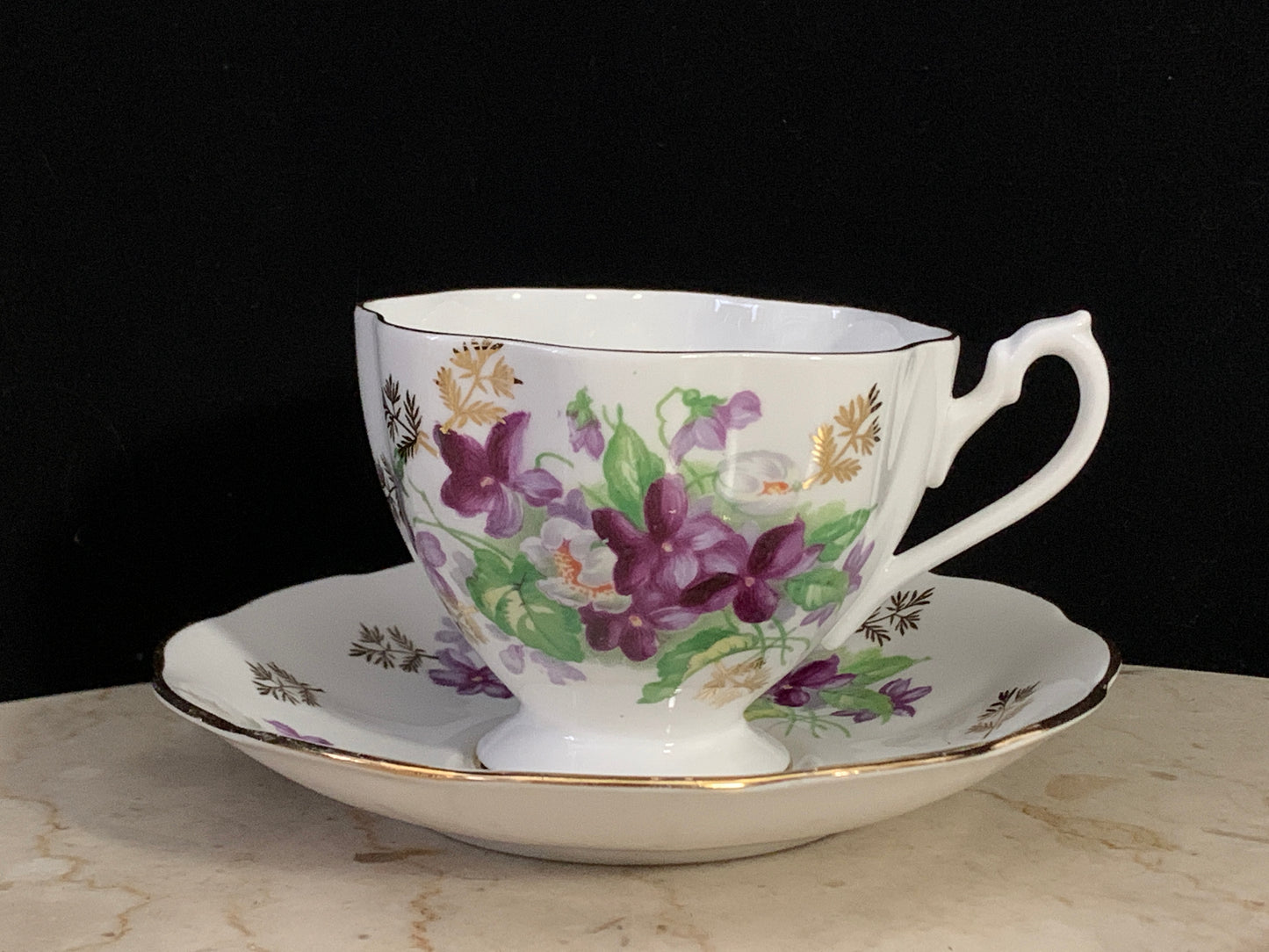 Vintage Tea Cup with Violets Purple Floral Queen Ann Teacup