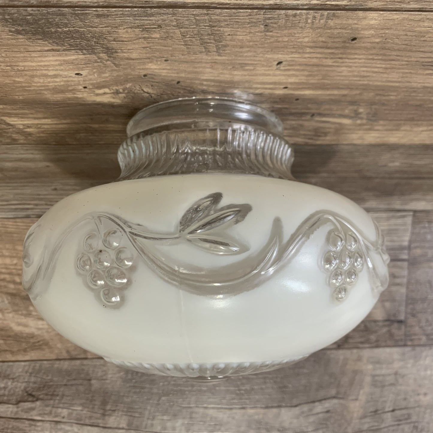 White and Clear Vintage Light Cover with Raised Grapevine Pattern