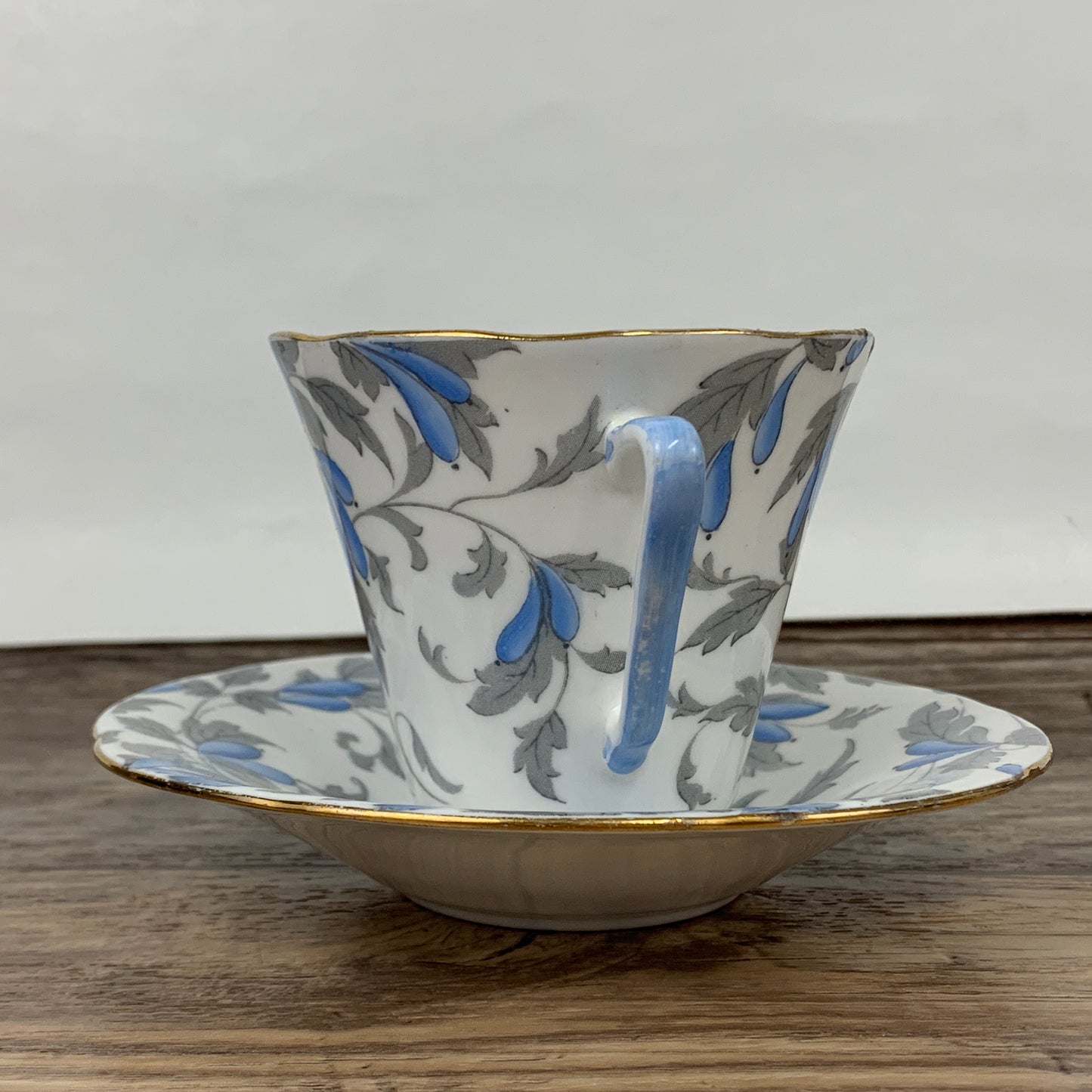 Blue and Grey Floral Royal Grafton Vintage Teacup, Smooth Shape