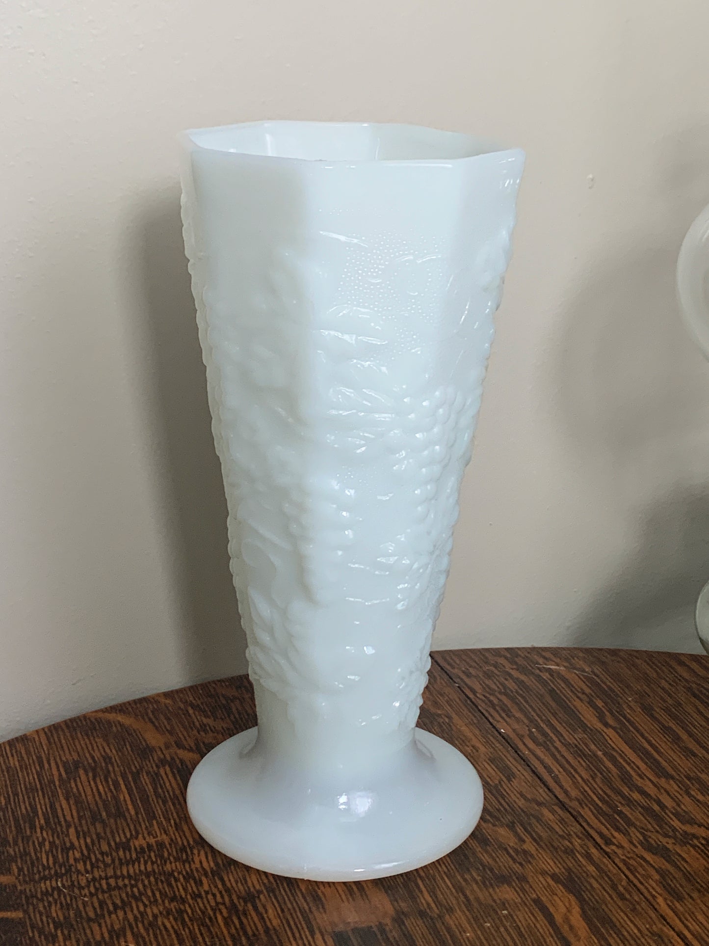 Milk Glass Vase with Raised Grape Pattern Vintage Farmhouse Milk Glass Tall Vase
