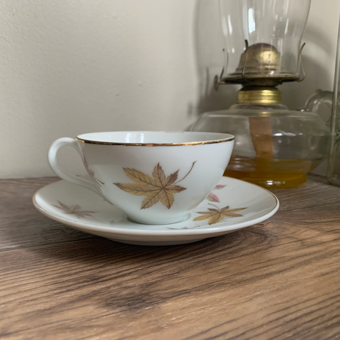 Royal Ming China Vintage Teacup and Saucer with Maple Leaves