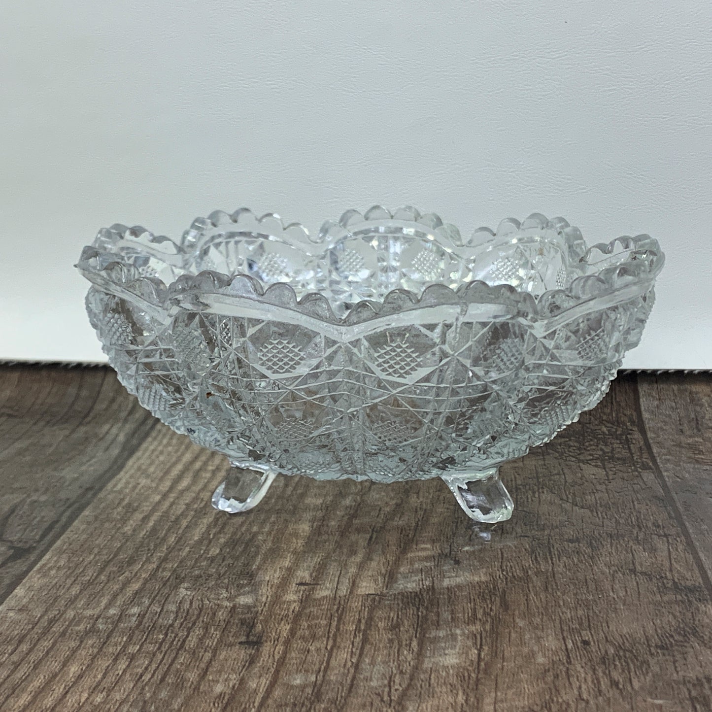 EAPG Pressed Glass Bowl with Crosshatched Hexagon Pattern