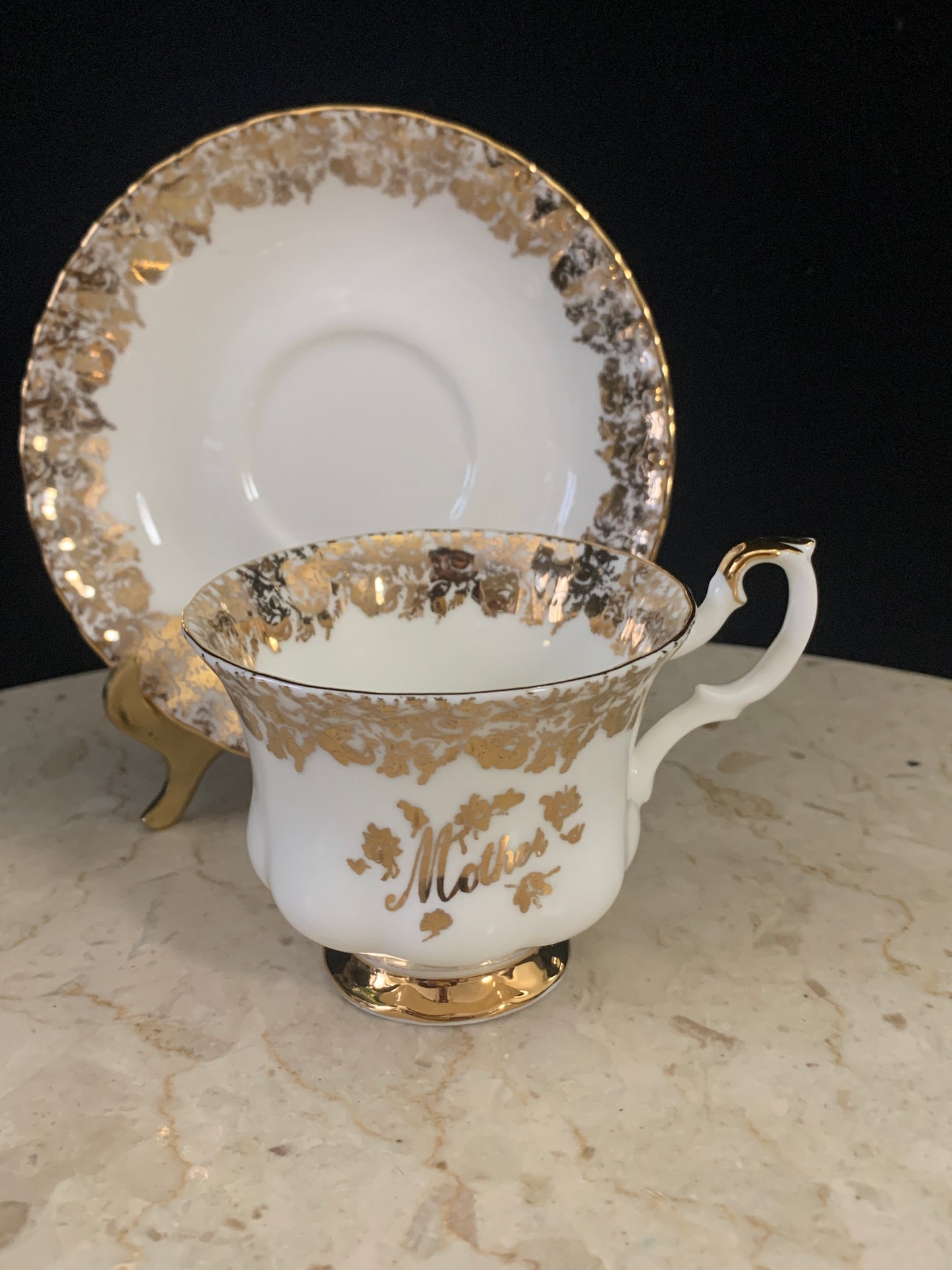 Royal Albert Mother Gold Filigree Vintage Tea Cup and Saucer Gift for Mom
