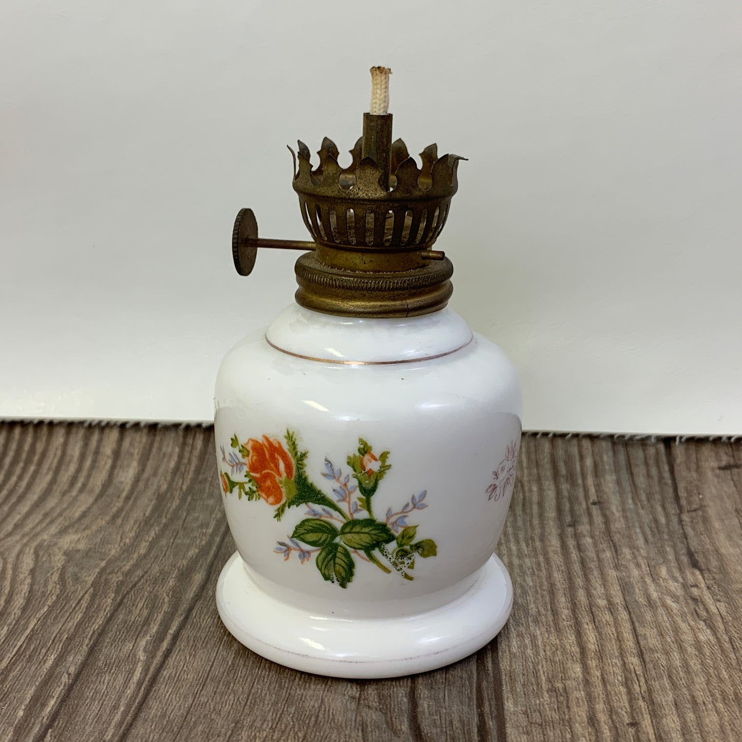 Mini Milk Glass Oil Lamp Base with Floral Pattern