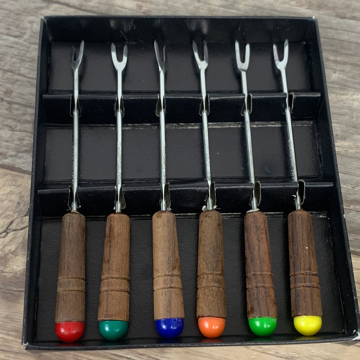 Set of Small Appetizer Forks with Wood Like Handles