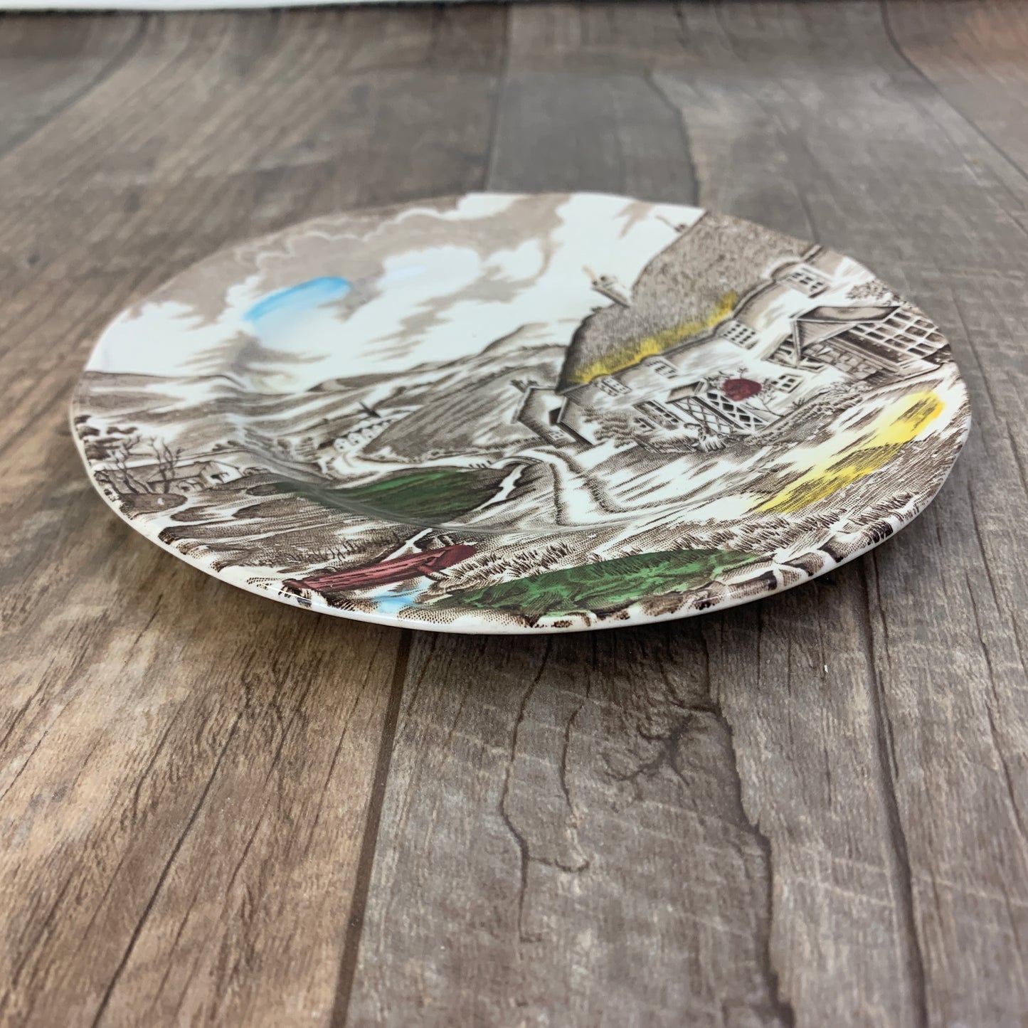 WH Grindley Transferware A Quiet Day Luncheon Plate 8.75” Antique Farmhouse Style Transferware Plate