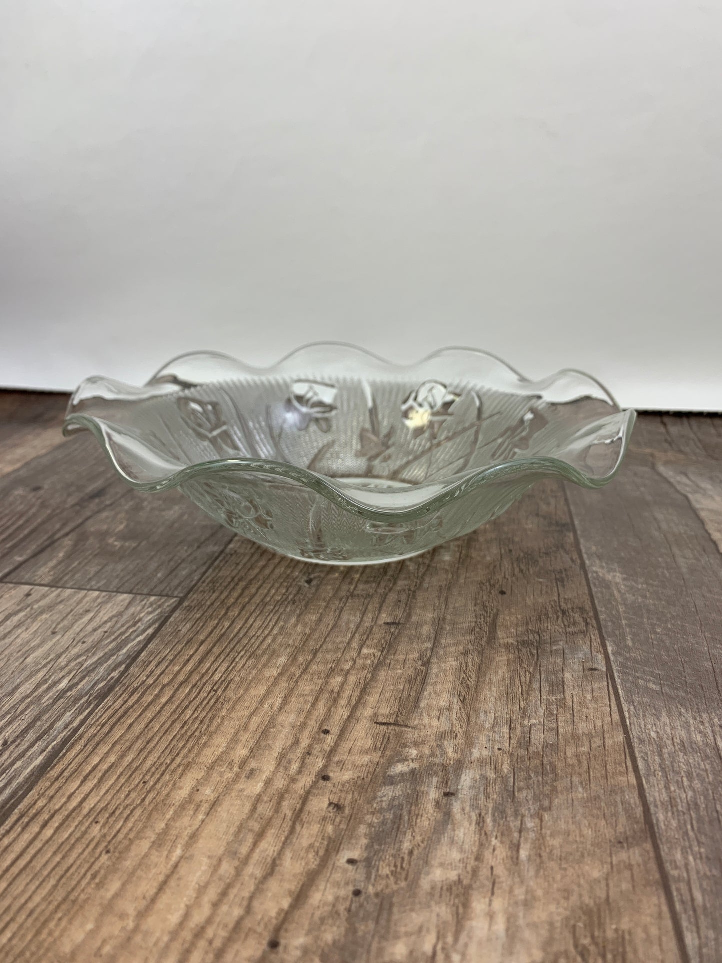 Iris and Herringbone 9 3/4" Fluted Salad Bowl Depression Glass Salad Bowl Vintage Serving Bowl
