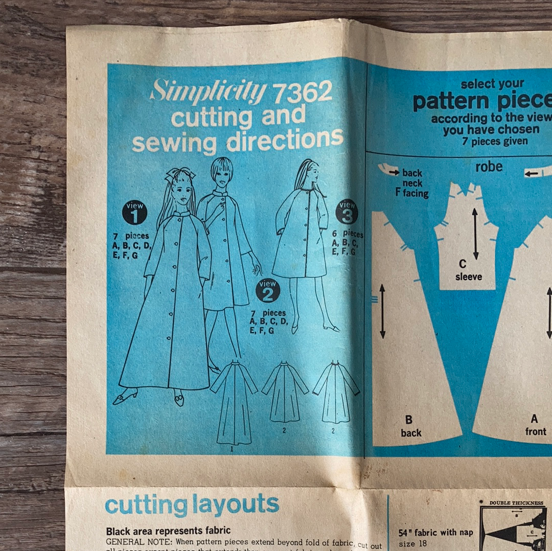 Misses Housedress Robe in Knee or Full Length Vintage Sewing Pattern Size 12 Simplicity 7362