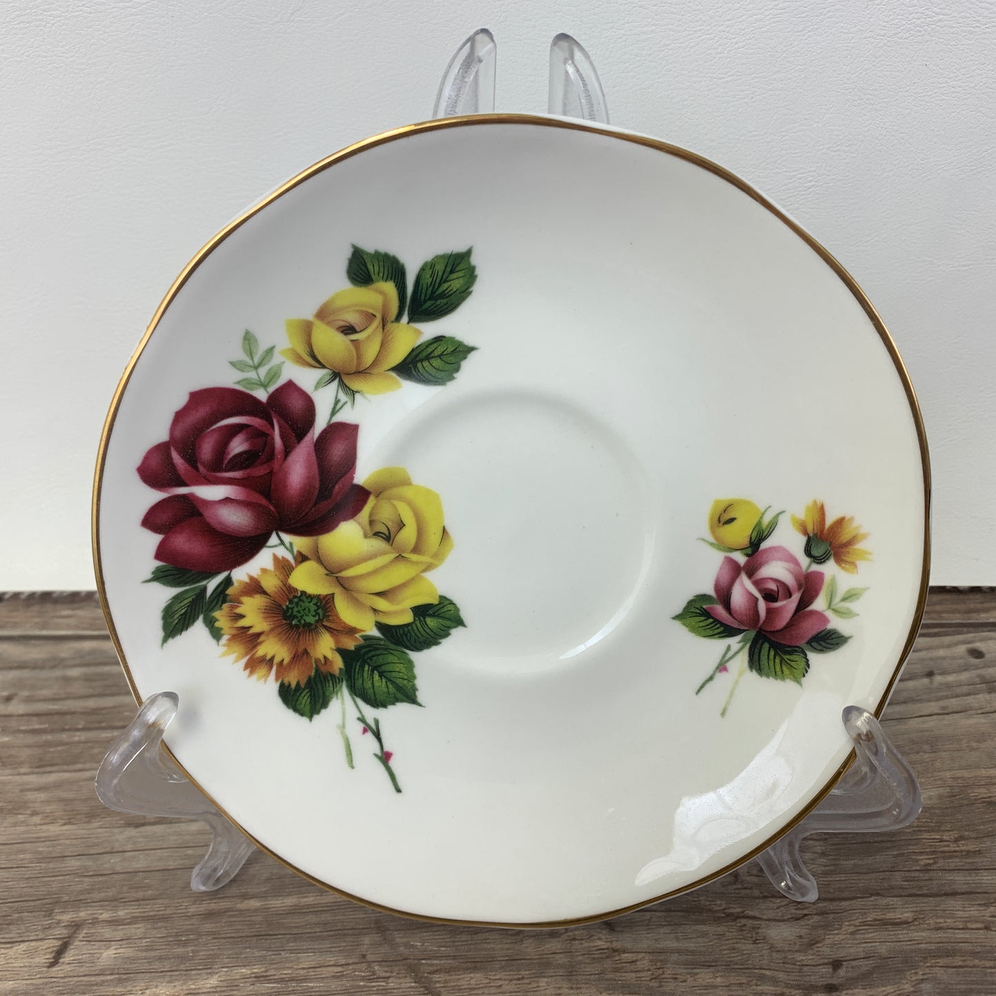 Crown Trent Red and Yellow Floral Vintage Teacup and Saucer Set
