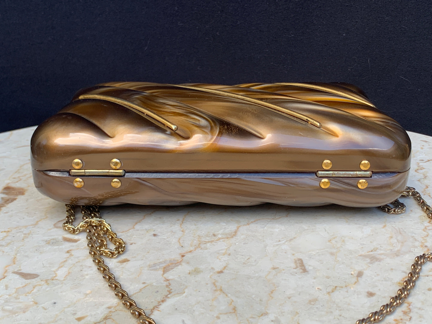 Henry Birks Vintage Clutch Brown and Gold Hard Shell Evening Bag