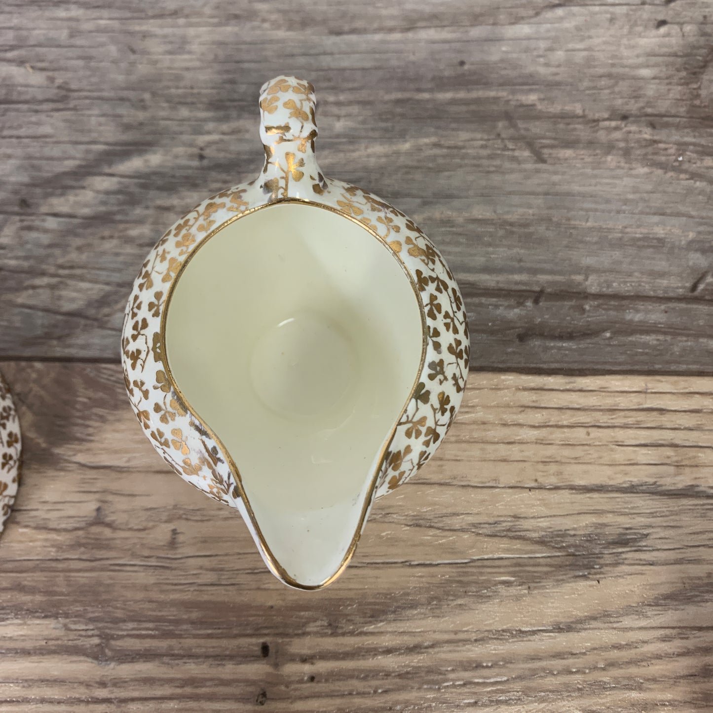 Cream and Sugar Bowl with Gold Shamrock Pattern