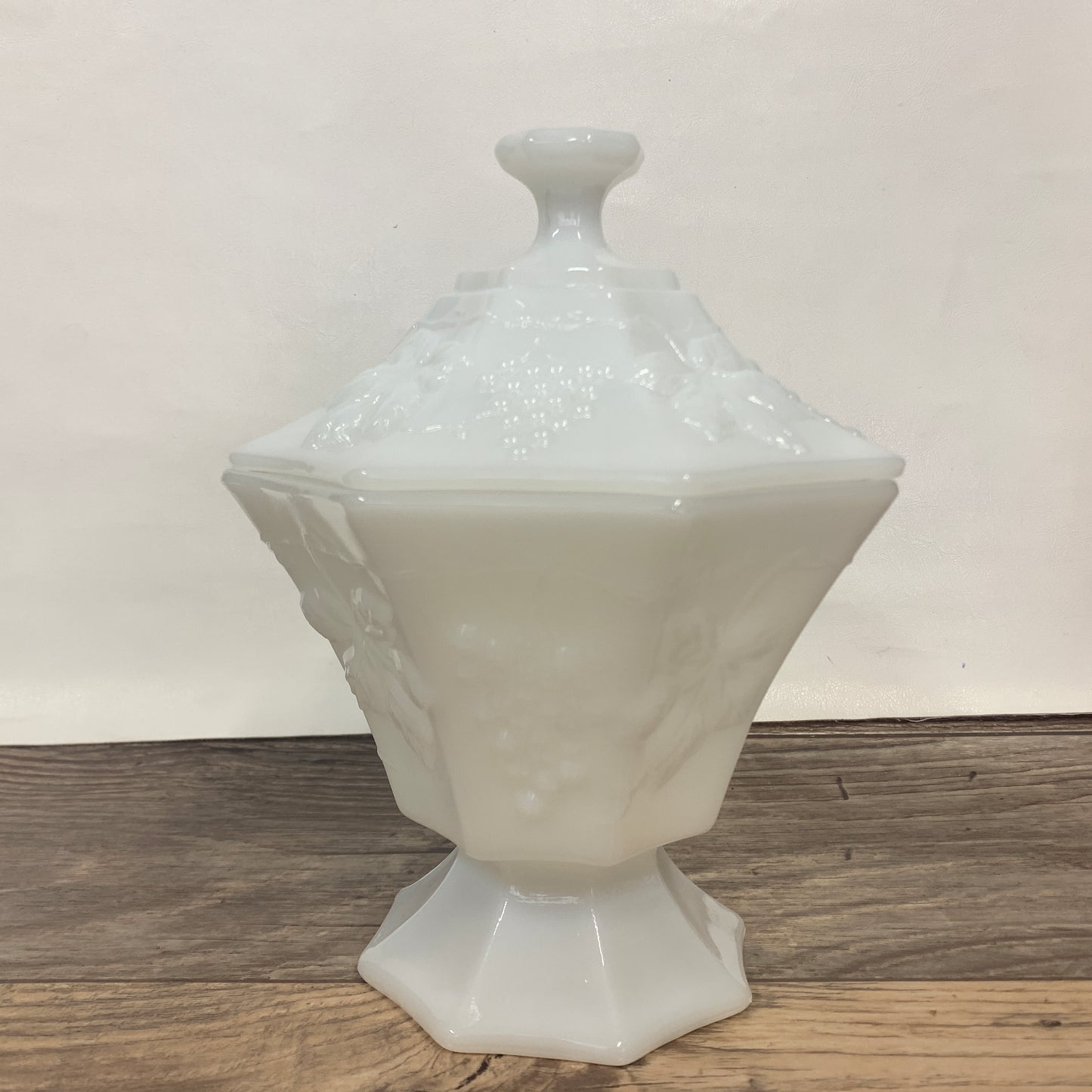 Milk Glass Covered Candy Dish, Anchor Hocking Octagon Shaped Candy Dish with Lid