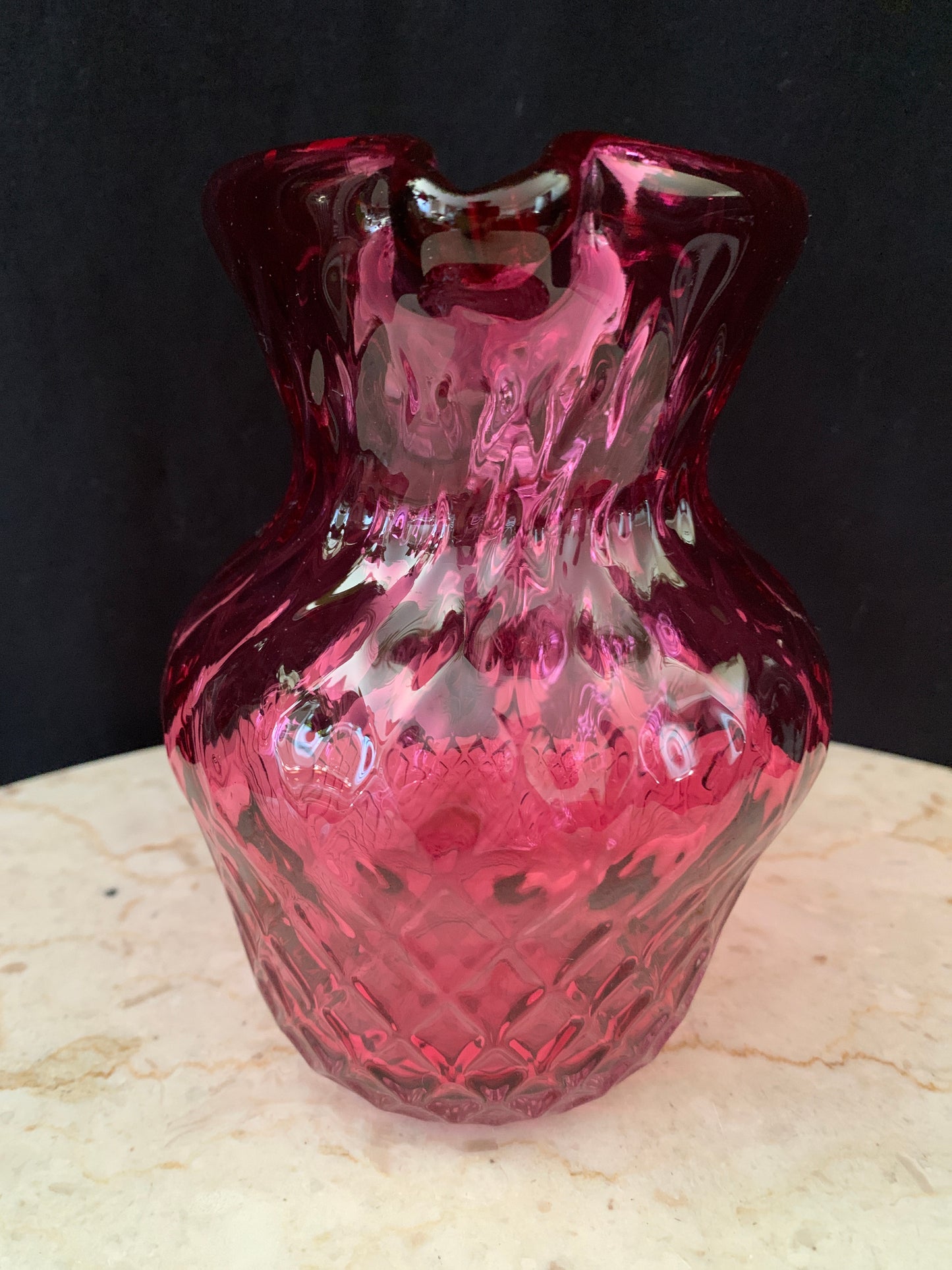 Cranberry Glass Pitcher Vintage Blown Glass Pitcher
