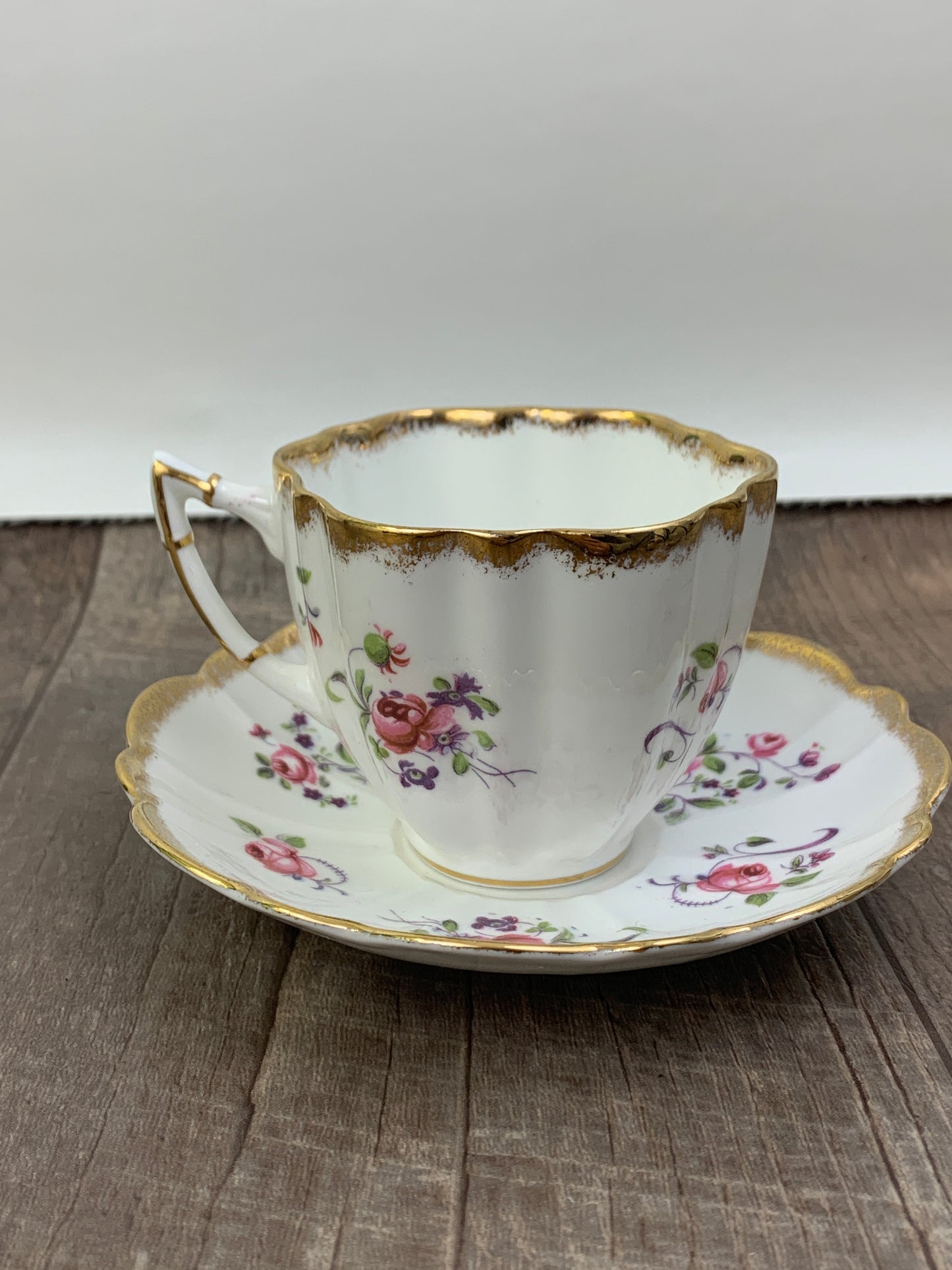 Vintage Floral Teacup and Saucer Pink Flowers Gold Trim Dainty Shape Vintage Gifts