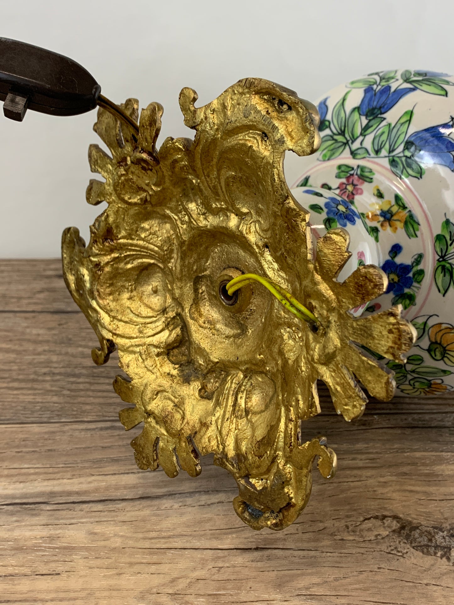 Cast Brass and Ceramic Antique Lamp
