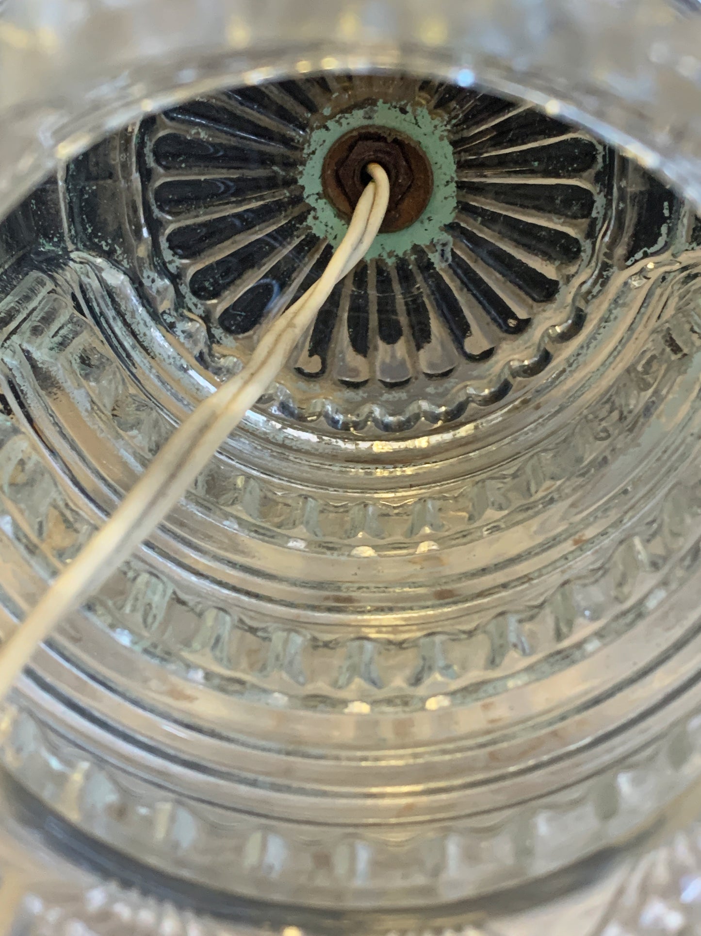 Art Deco Early Electric Glass , Antique Glass Lamp, Clear Glass Lamp with Ribbed Pattern