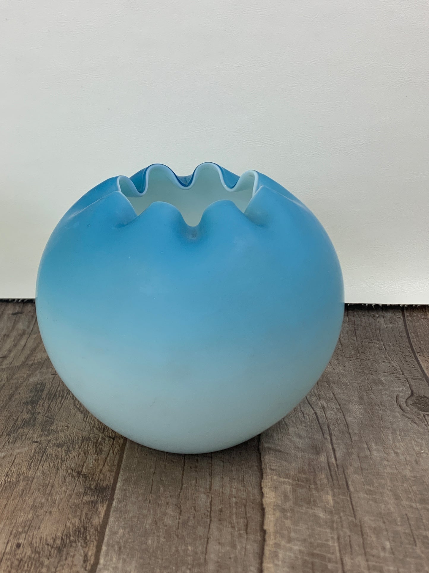 Pair of Antique Blown Glass Rose Bowls Blue Cased Satin Glass