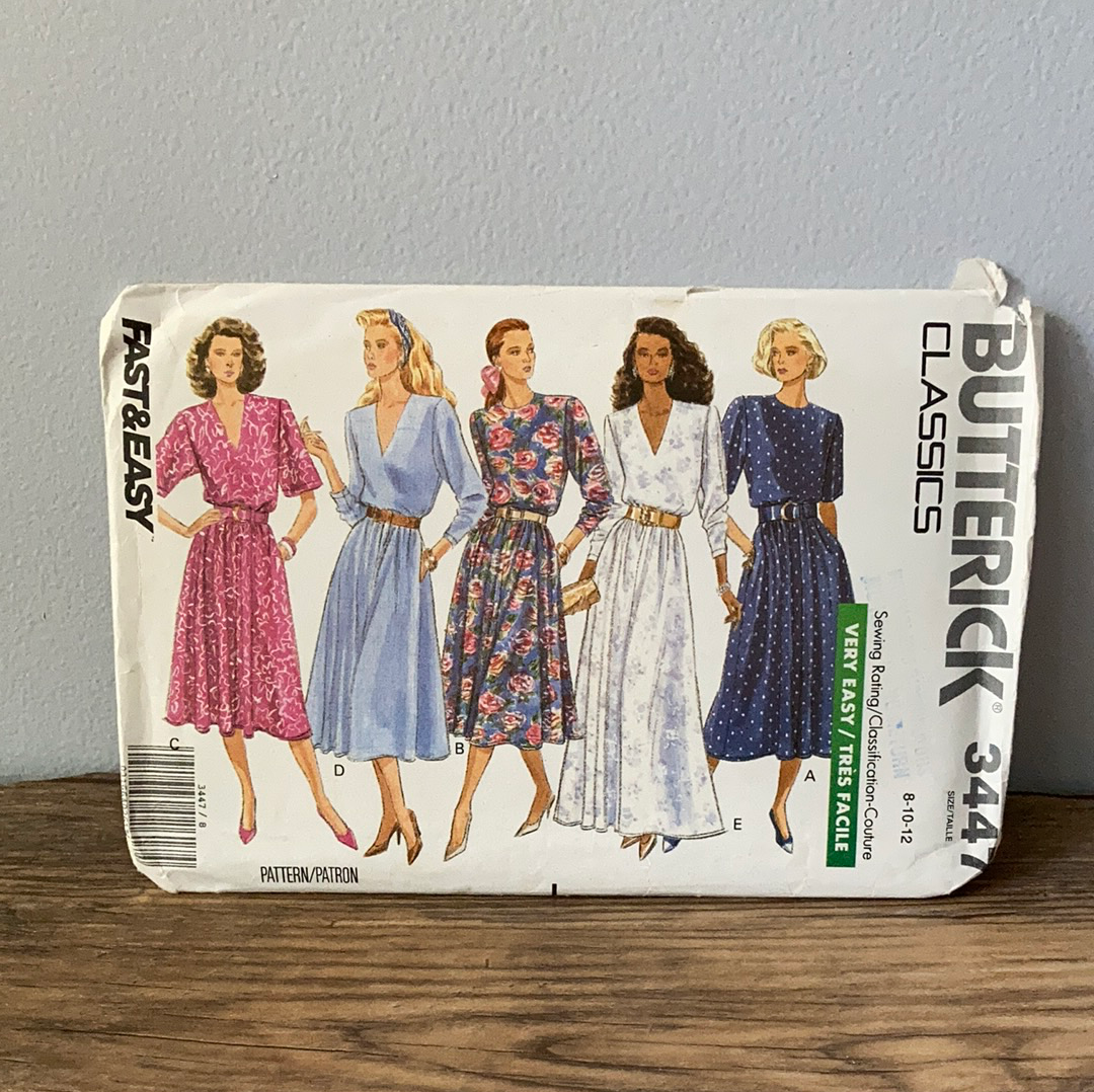 Misses Pullover Dress in Below Knee or Evening Length Short or Long Sleeves Sewing Pattern Size 8 to 12 Butterick 3447
