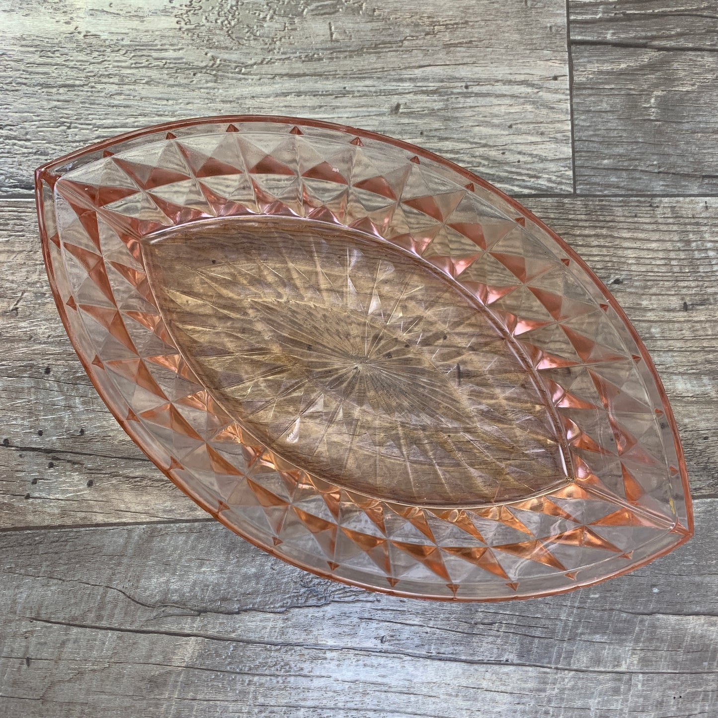 Vintage Pink Depression Glass Jeanette Glass Windsor Diamond Oval Dish