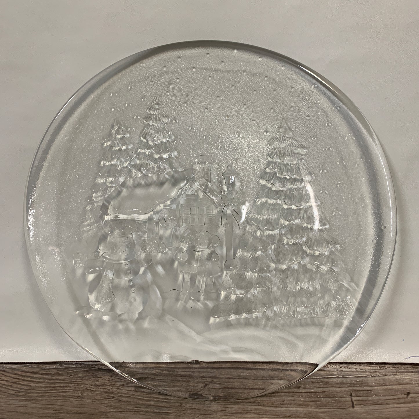Large Glass Christmas Platter, Clear Glass Tray with Christmas Scene