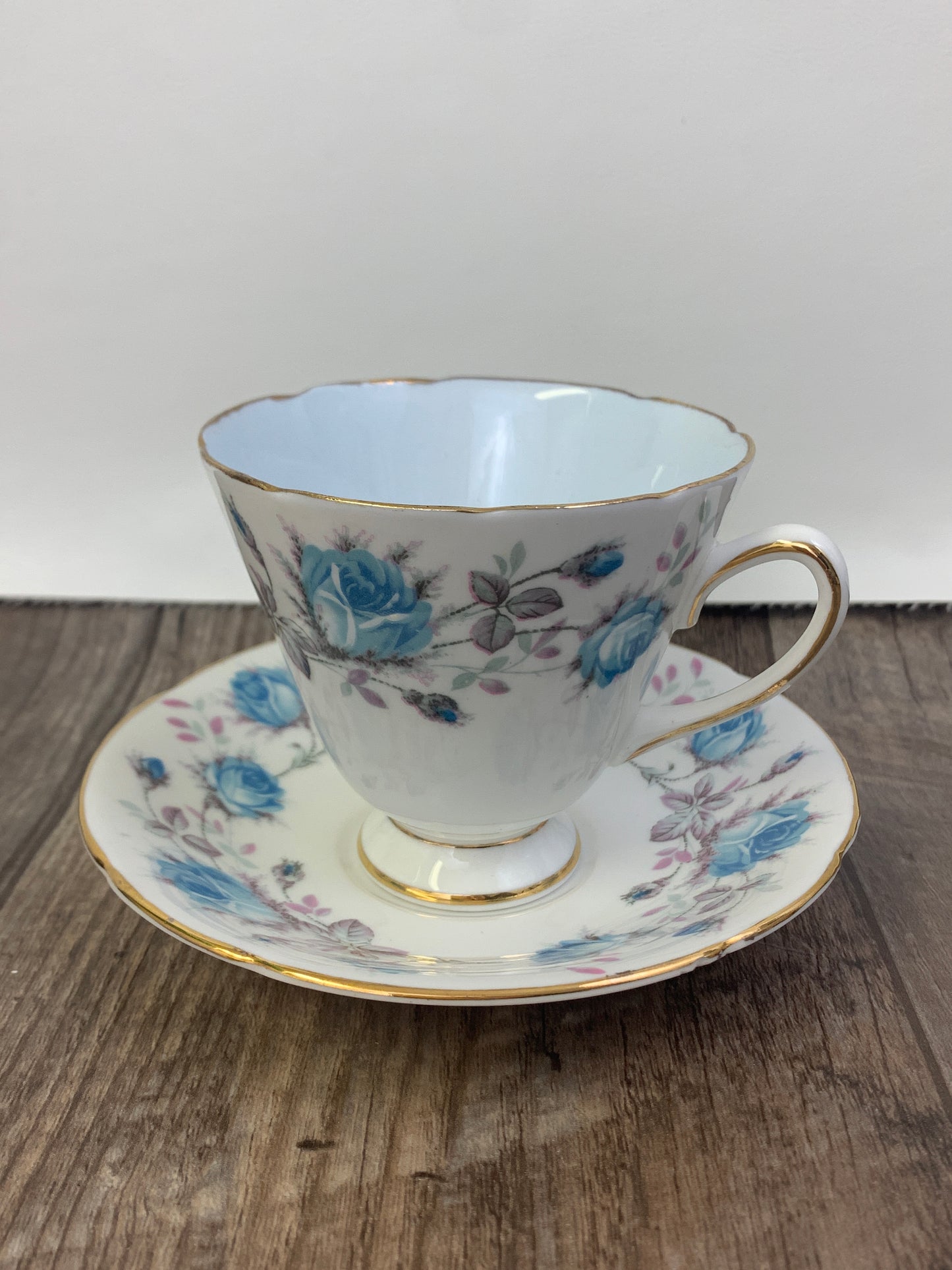 Vintage Teacup with Blue Floral Pattern Blue Inner Cup Mothers Day Gifts Vintage English Tea Cups