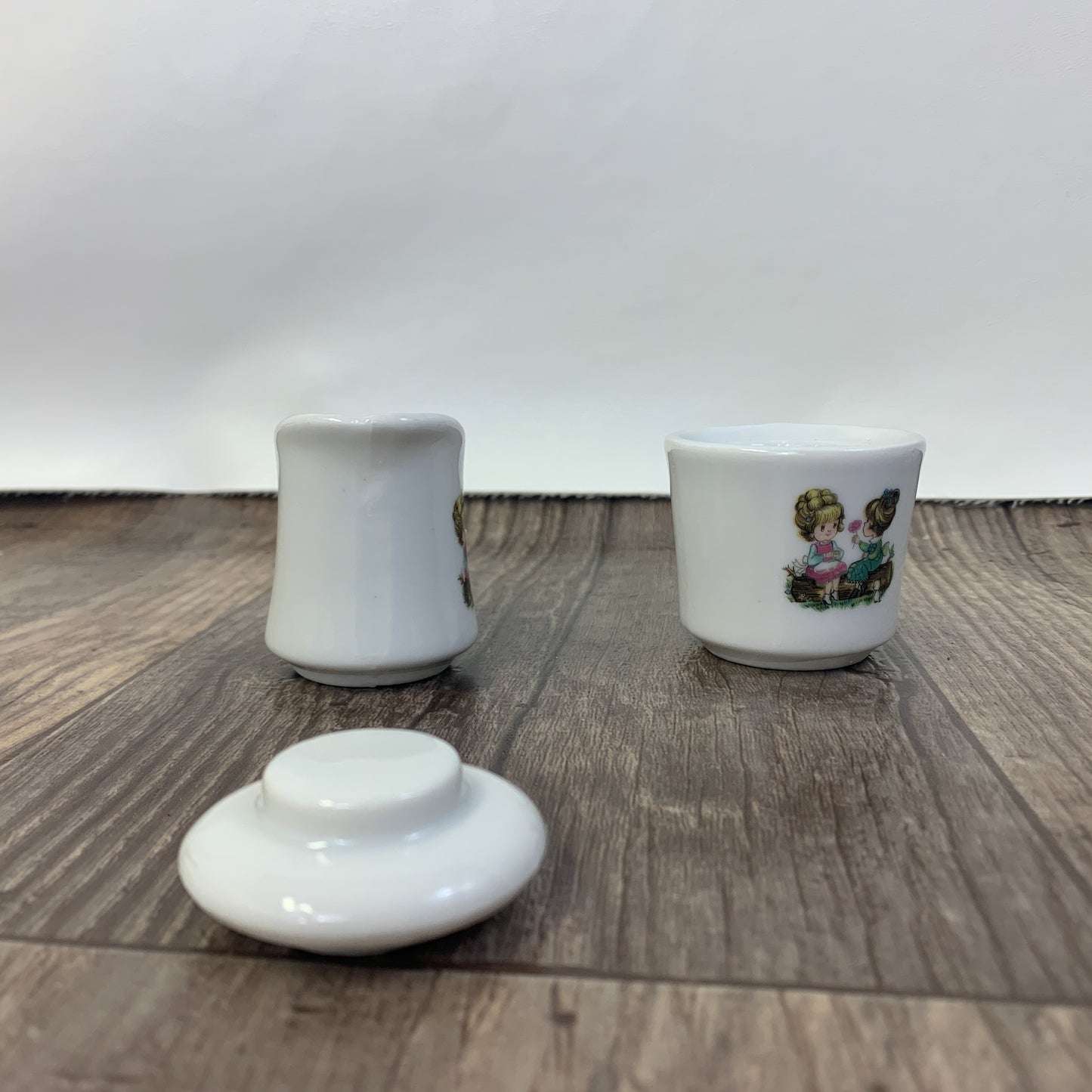 Child Size Teapot and Cream and Sugar with Two Little Girls, Mini Coffee Pot with Decal Small Ceramic Teapot Made in Japan