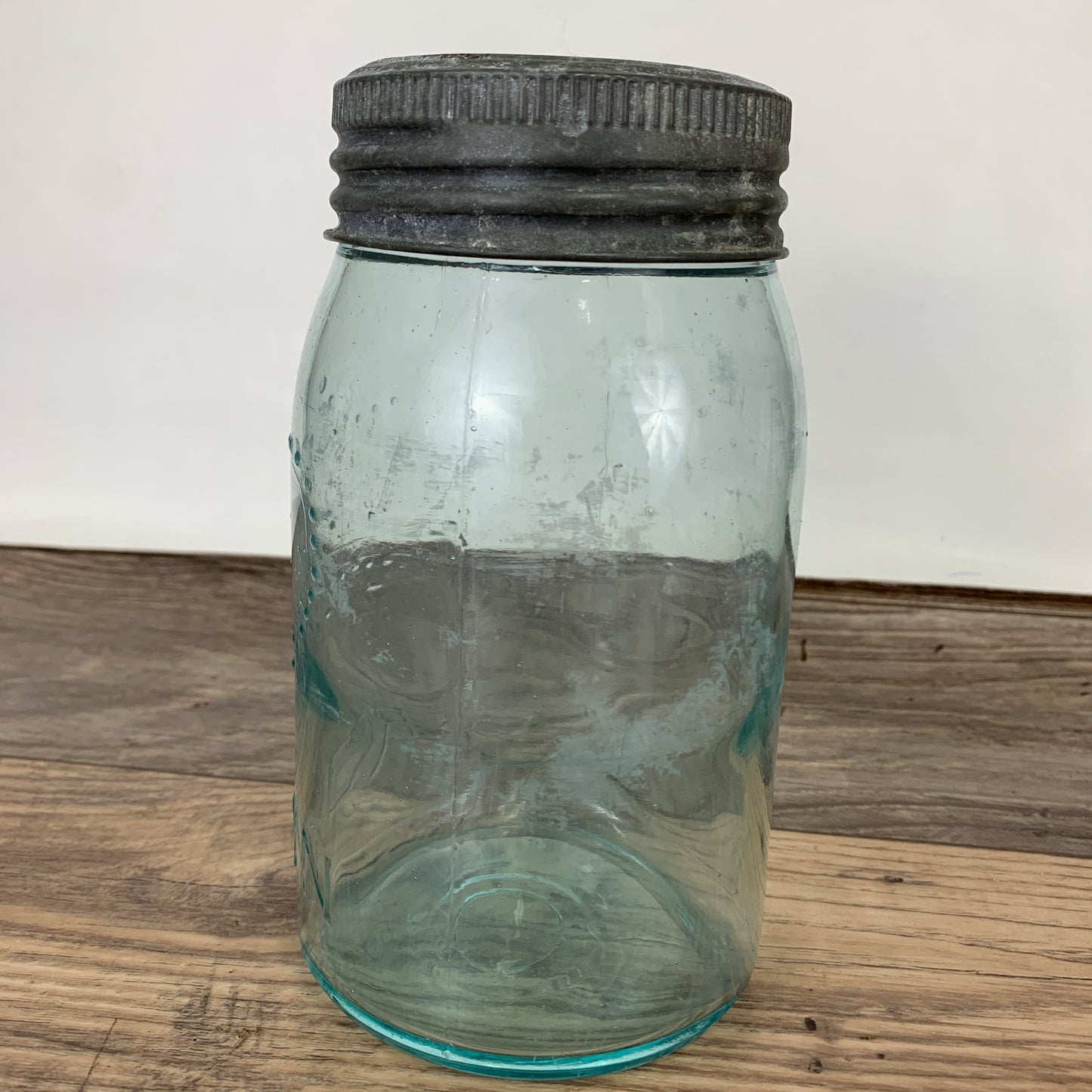Aqua Crown Quart Size Jar 7" tall with Zinc Ring, Dry Storage, Stash Jar, Pickling Jar