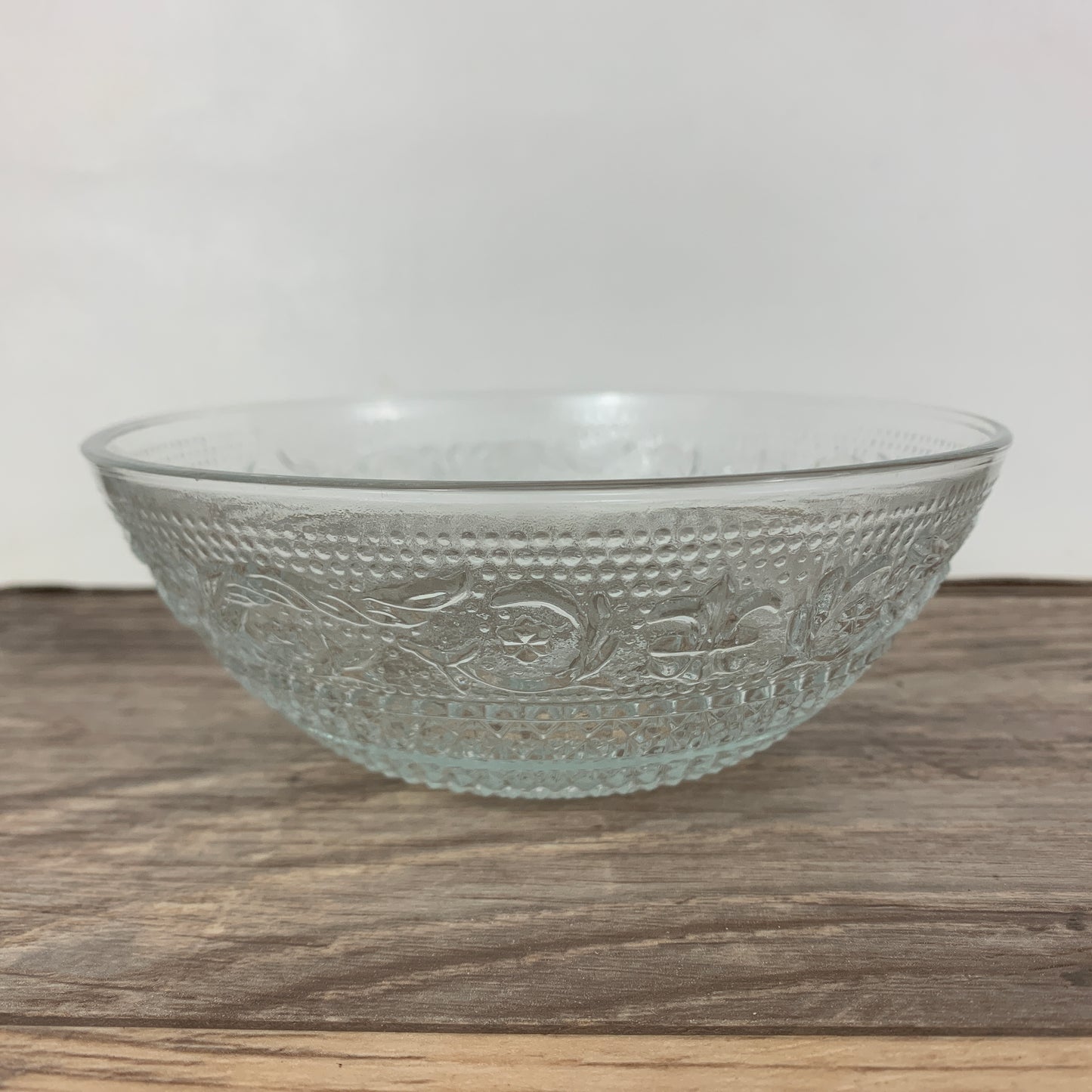 KIG Indonesia Trellis Pattern, 3 Small Berry Bowls, Clear Pressed Glass Bowls