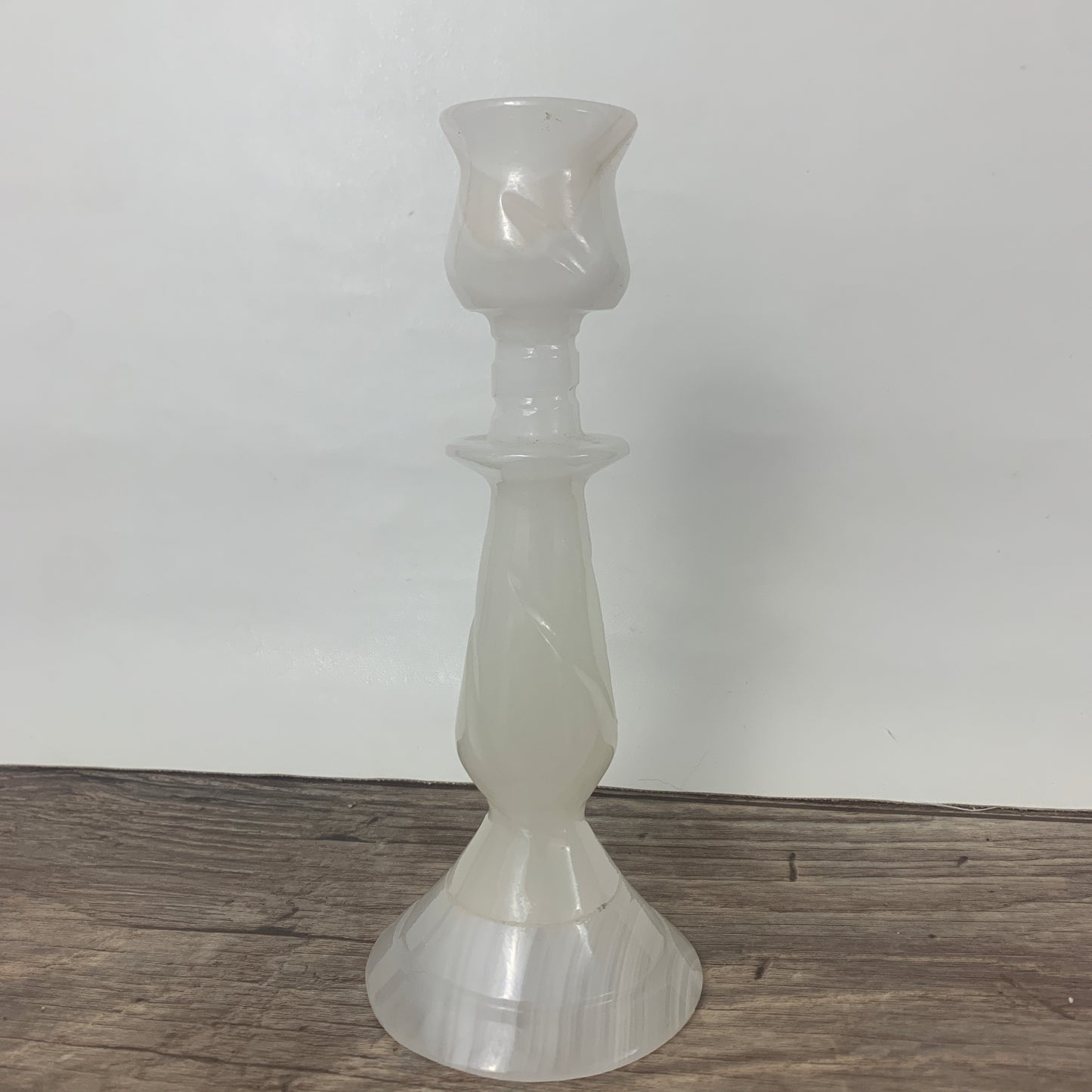 Carved Stone Candlestick, Vintage Home Decor, Tall White Candlestick