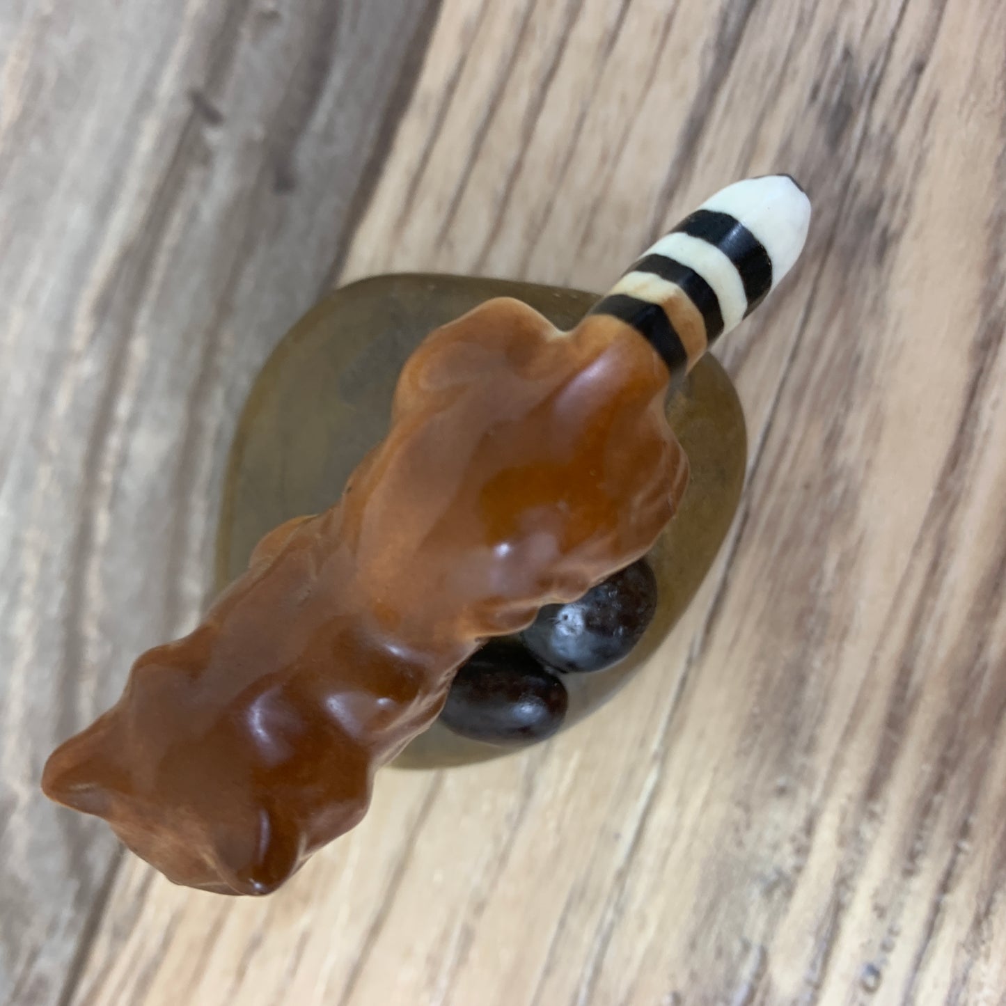 Mini Raccoon Ceramic Figurine on a Rock, Coatimundi