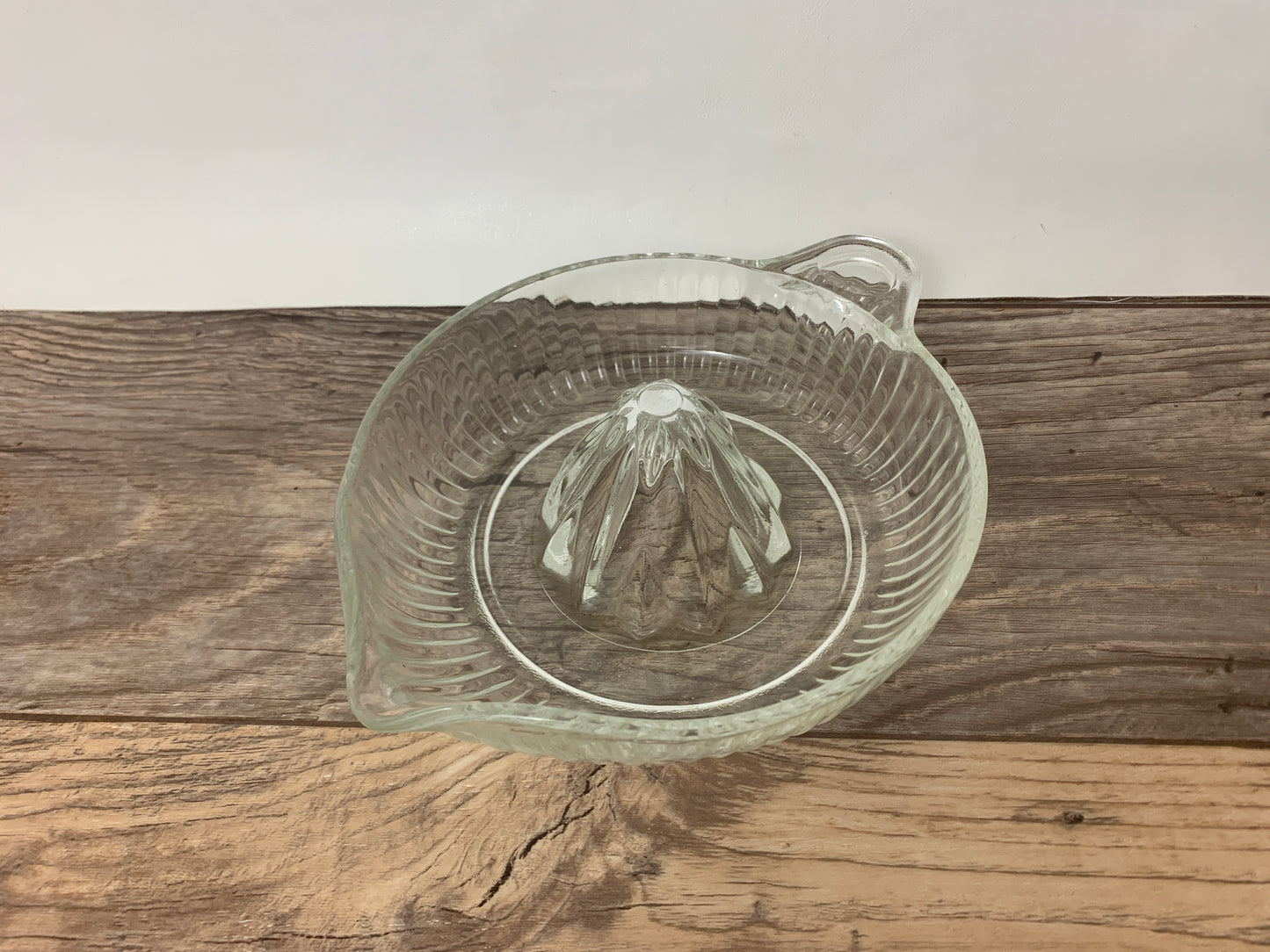 Vintage Glass Fruit Press, Large Lemon Press, Clear Glass Citrus Reamer with Ribbed Pattern