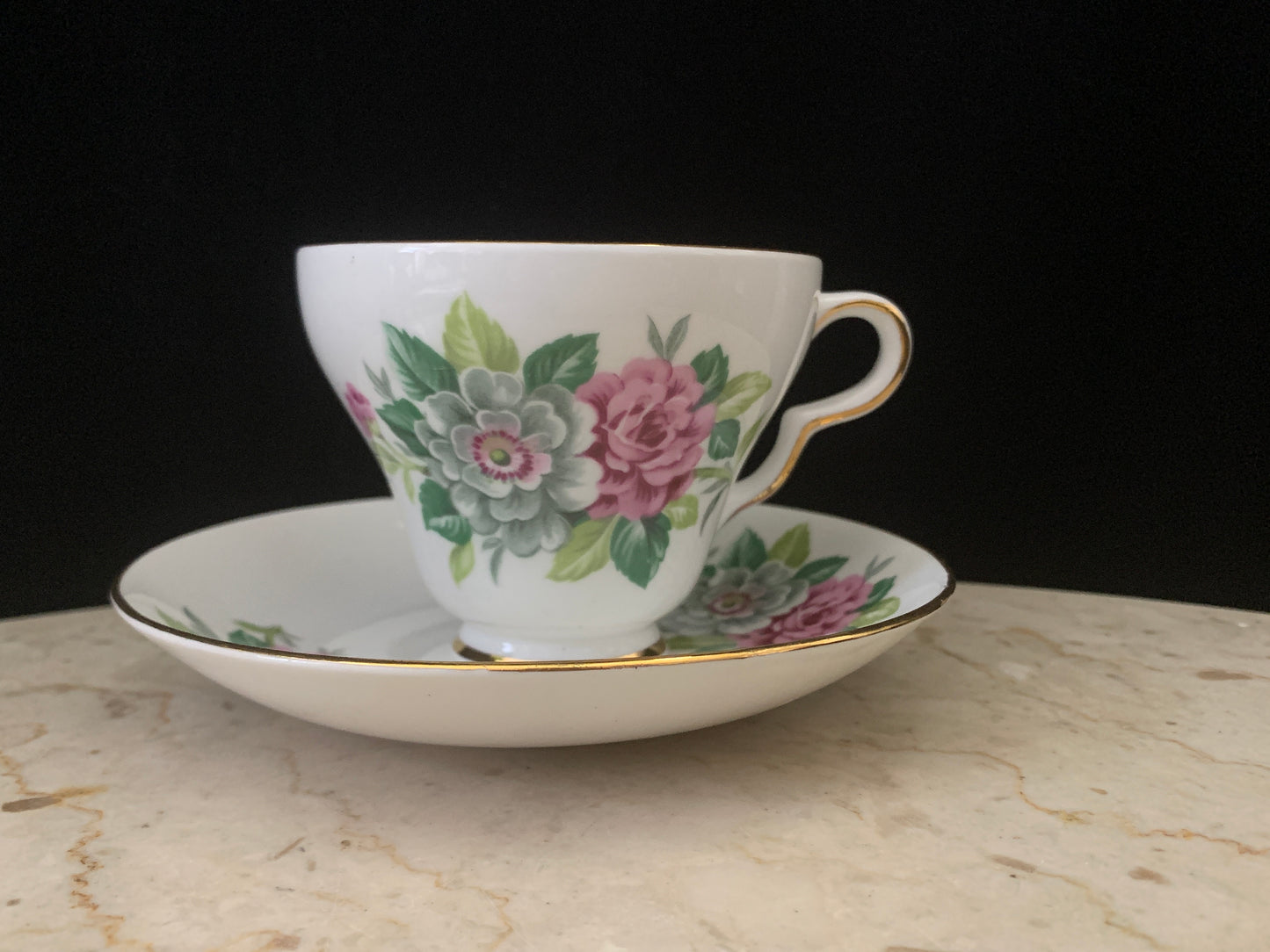 Pink and White Floral Tea Cup and Saucer Set Clare China Vintage Teacup