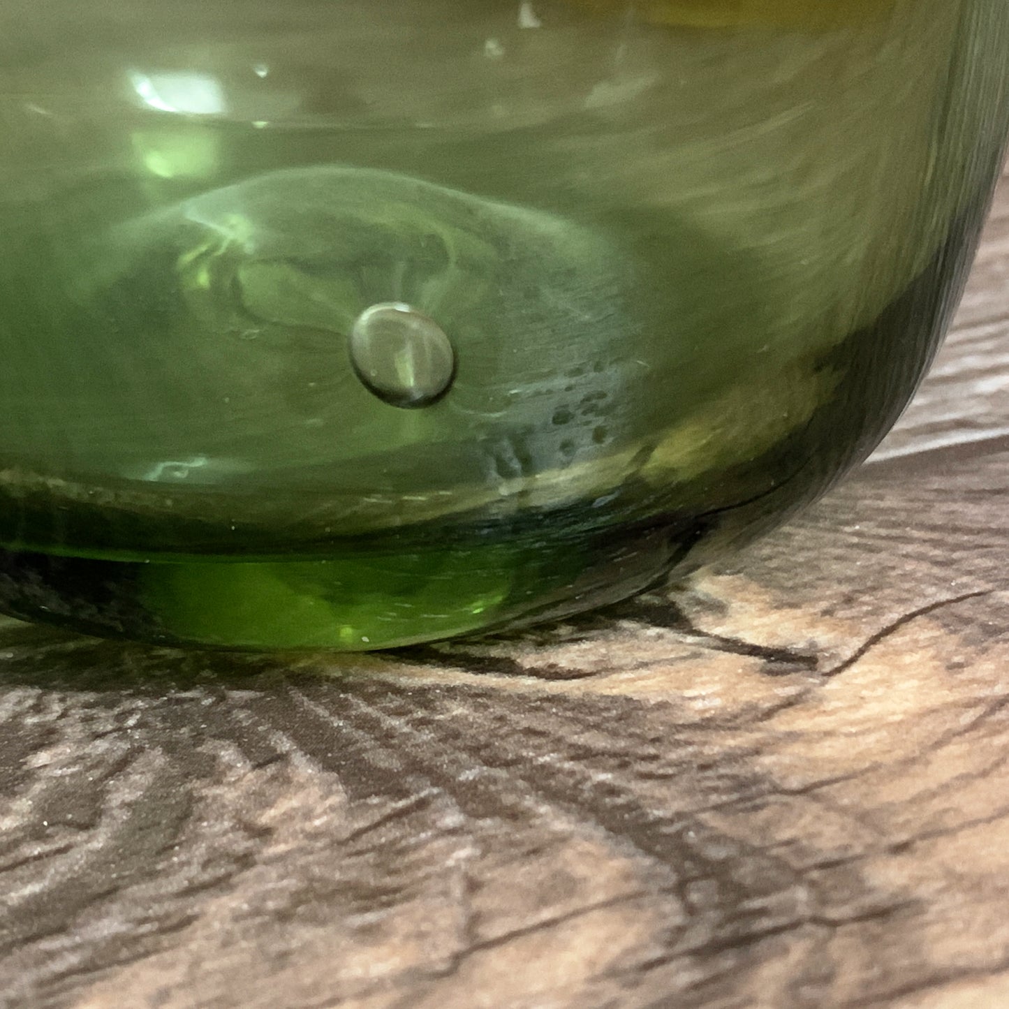 Green Blown Glass Vase, Small Glass Bud Vase with Ruffle