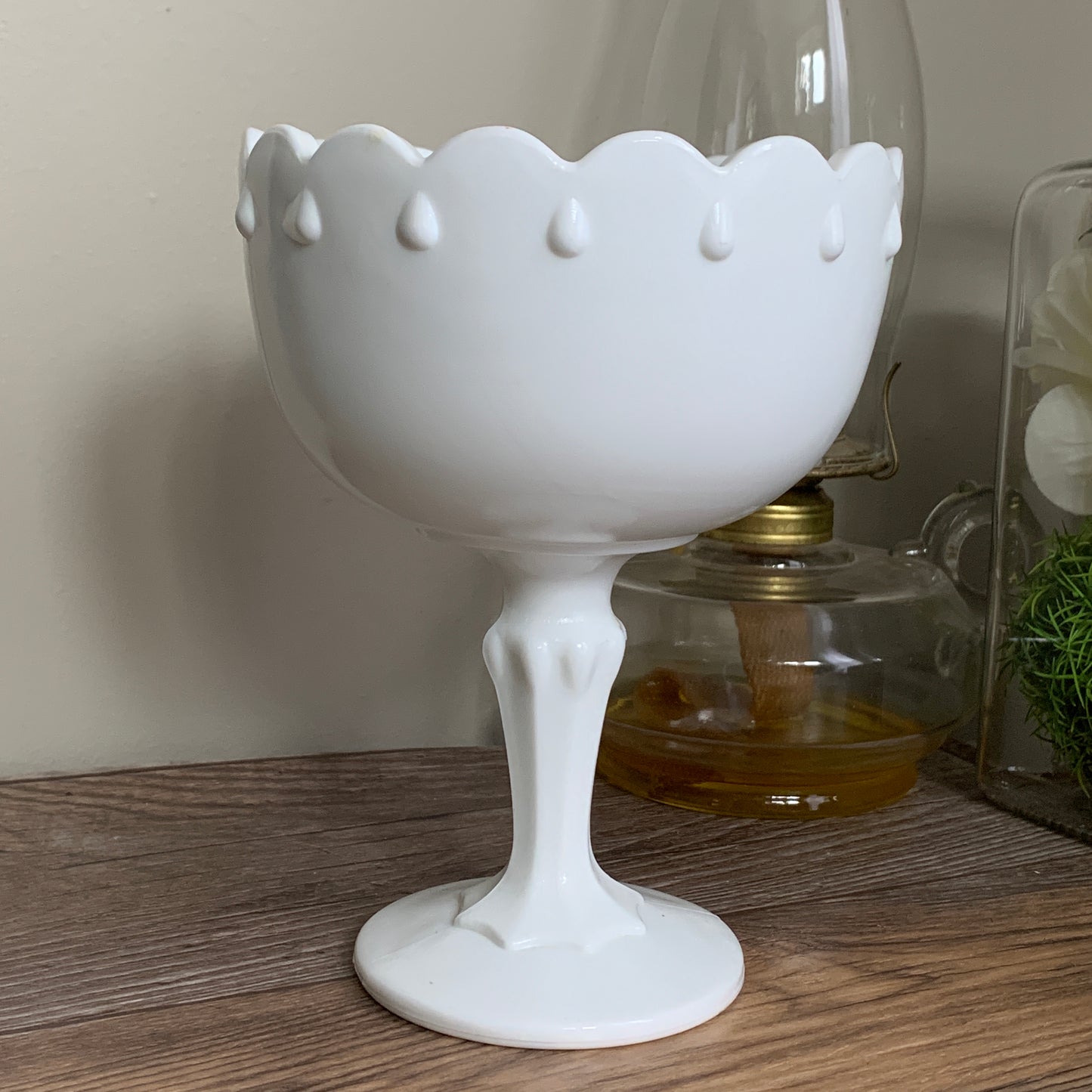 Vintage Milk Glass Pedestal Dish Indiana Glass Teardrop Small Milk Glass Compote