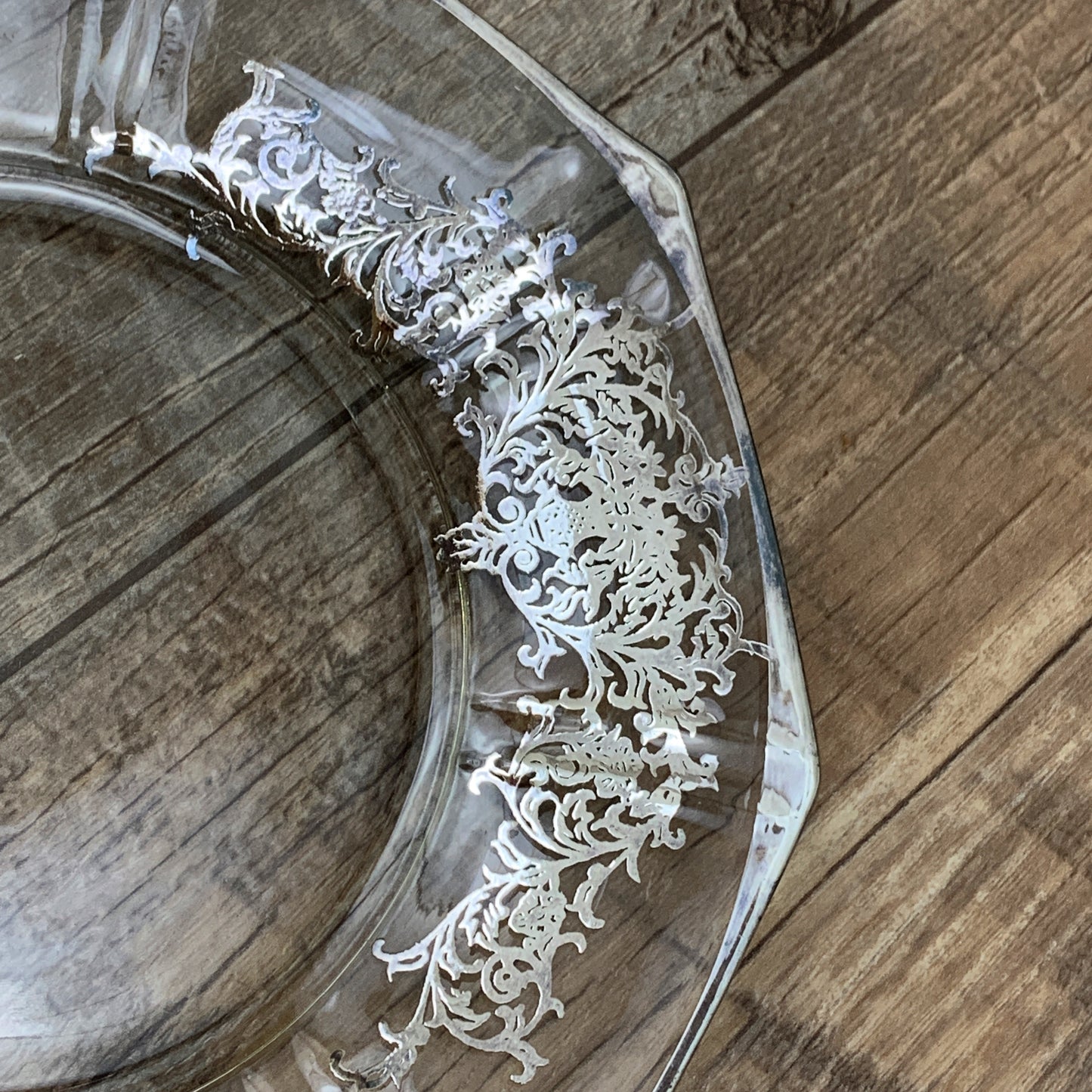 Clear Glass Vintage Plate with Silver Overlay
